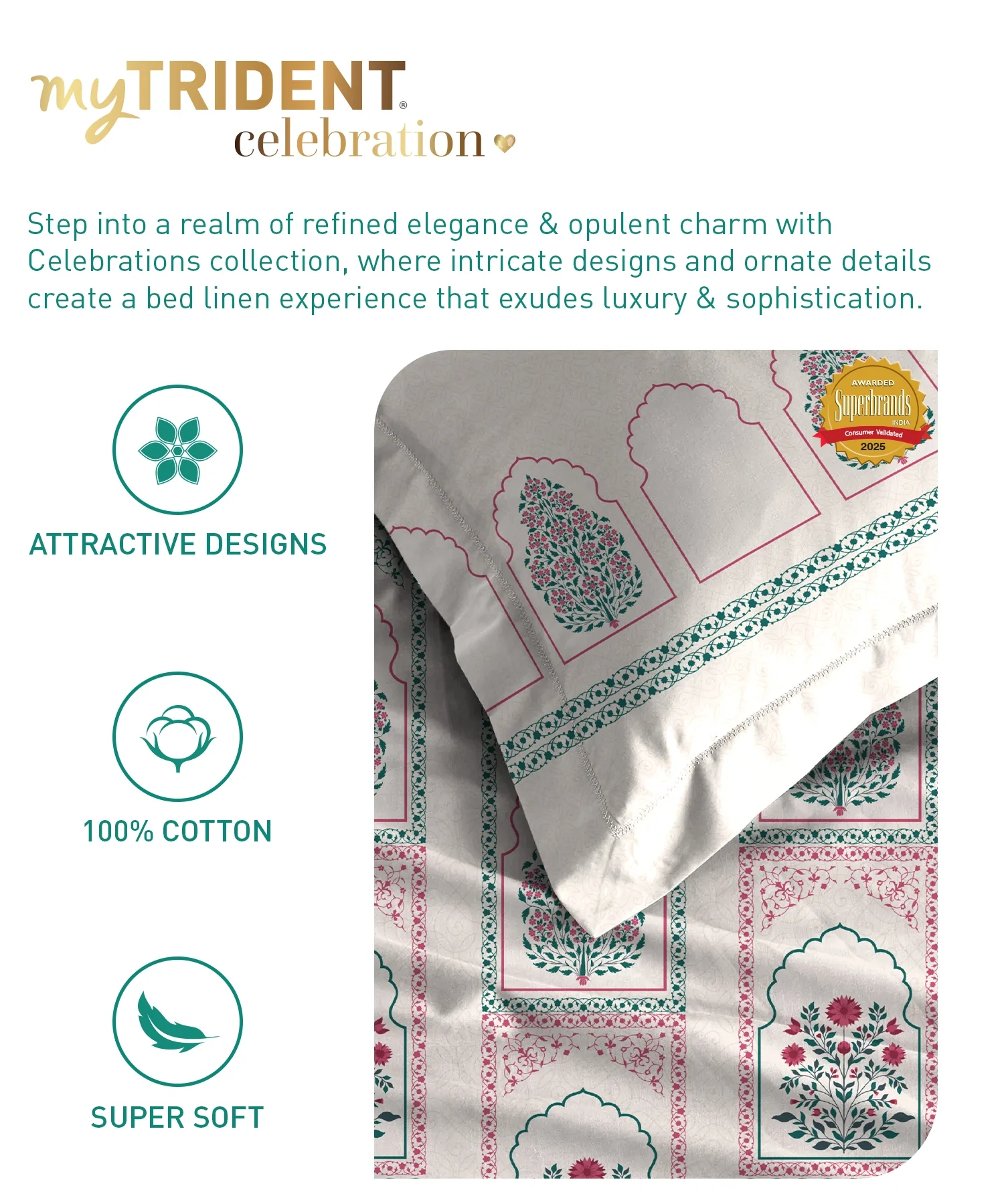Celebration Queen Bedsheet Set, Mehira Pink | 144 TC Cotton| 2 Pillow Covers - Image 7