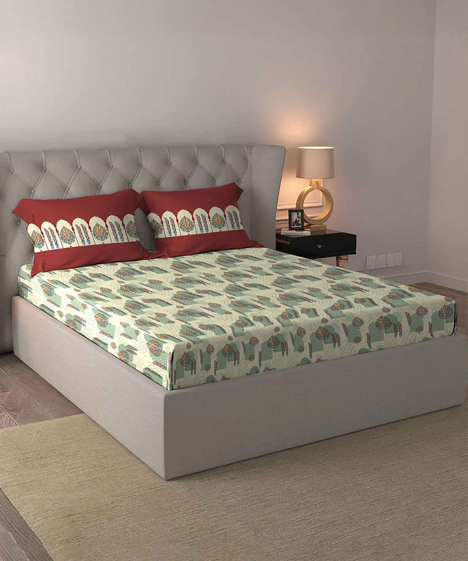 Celebration Queen Bedsheet Set, Ruhani Orange | 144 TC Cotton| 2 Pillow Covers - Image 5