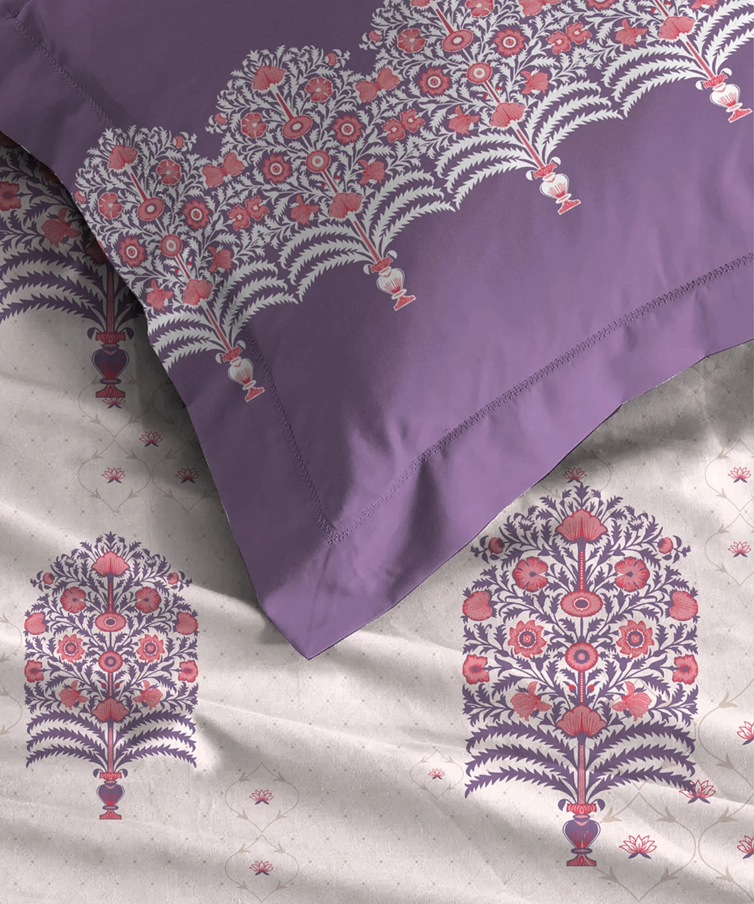 Celebration Queen Bedsheet Set, Saanjh Purple | 144 TC Cotton| 2 Pillow Covers - Image 3