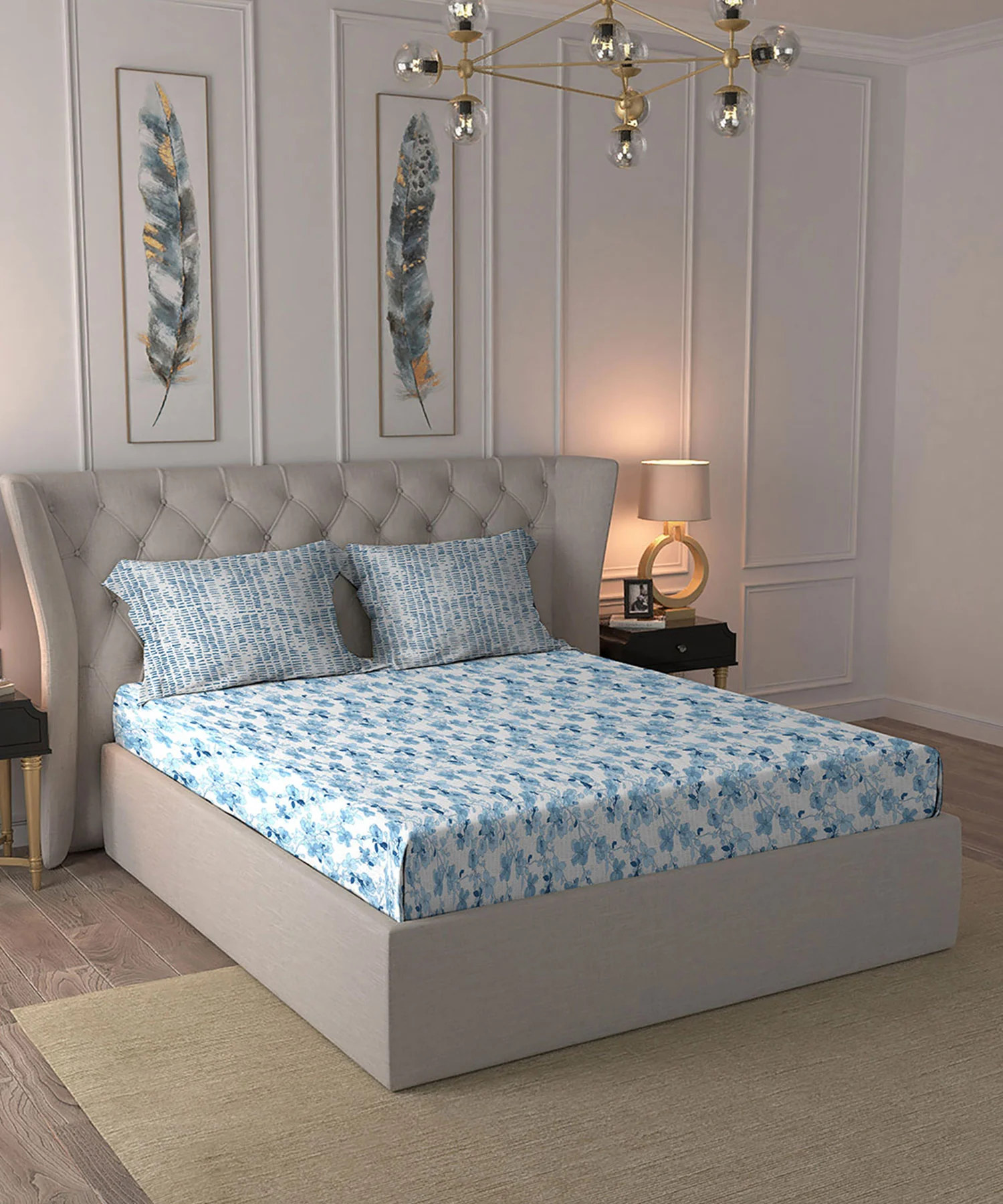 Celebration Queen Bedsheet Set, Shabnam Blue|144 TC Cotton|2 Pillow Covers - Image 4