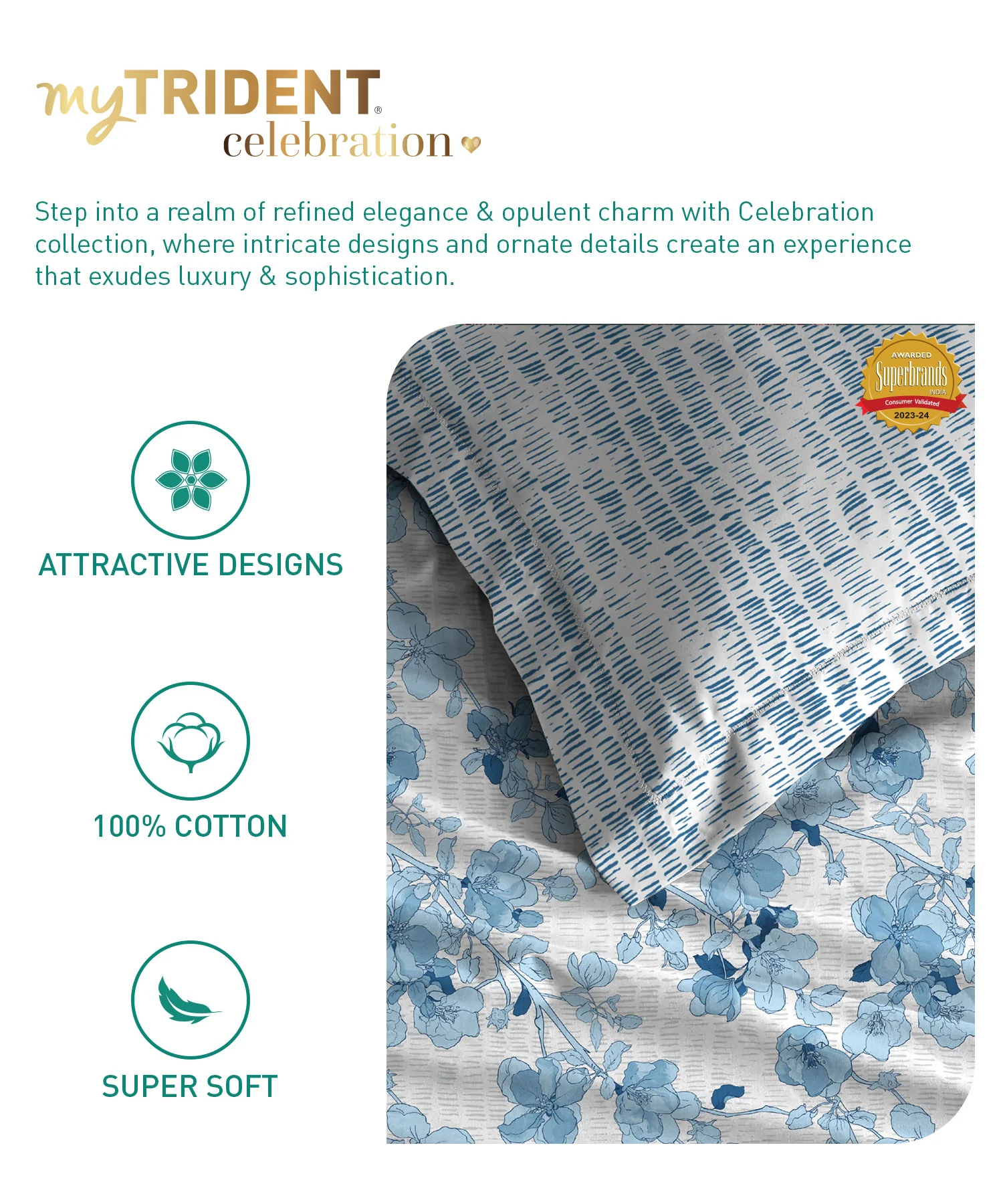 Celebration Queen Bedsheet Set, Shabnam Blue|144 TC Cotton|2 Pillow Covers - Image 6