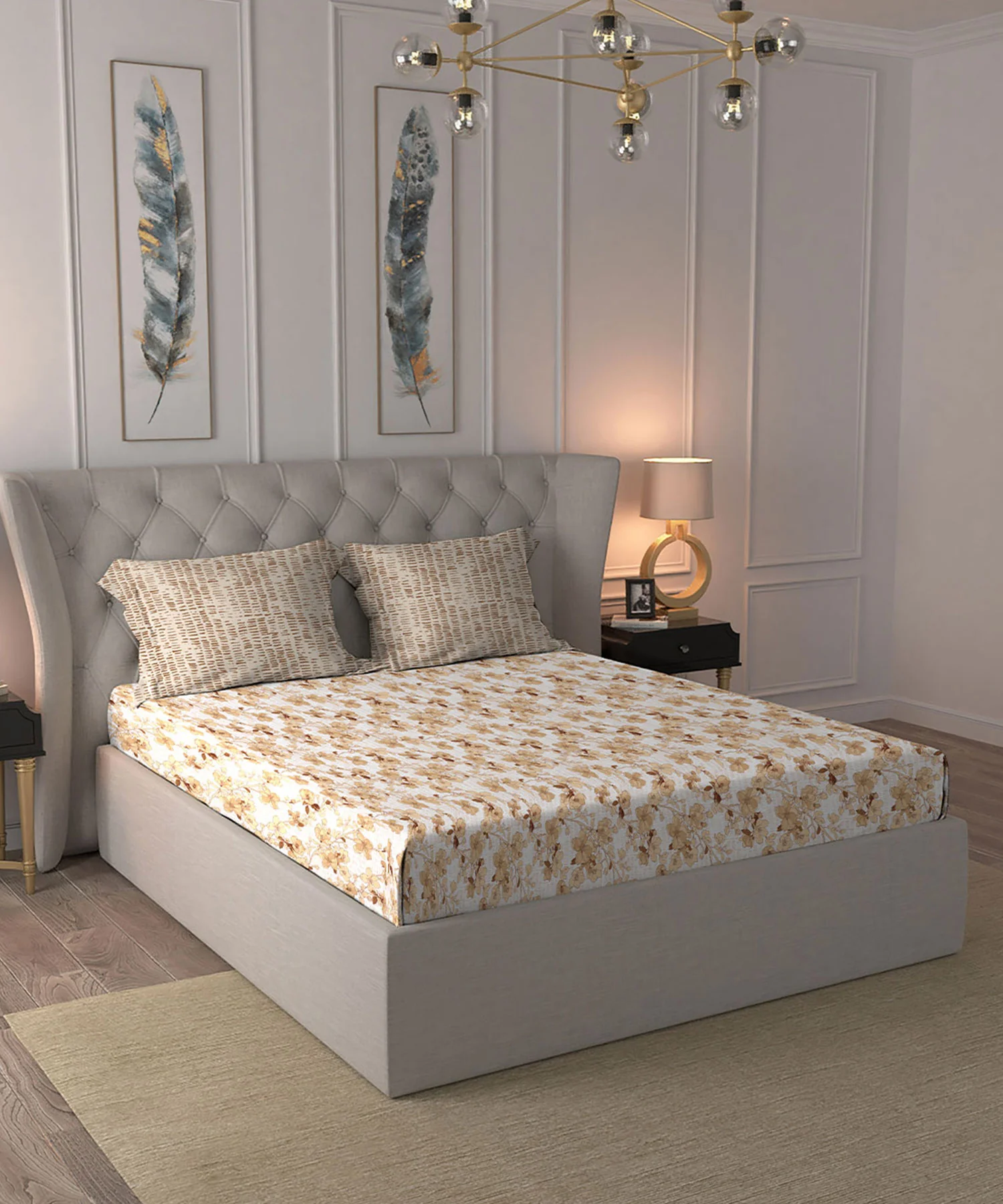 Celebration Queen Bedsheet Set, Shabnam Brown|144 TC Cotton|2 Pillow Covers - Image 4