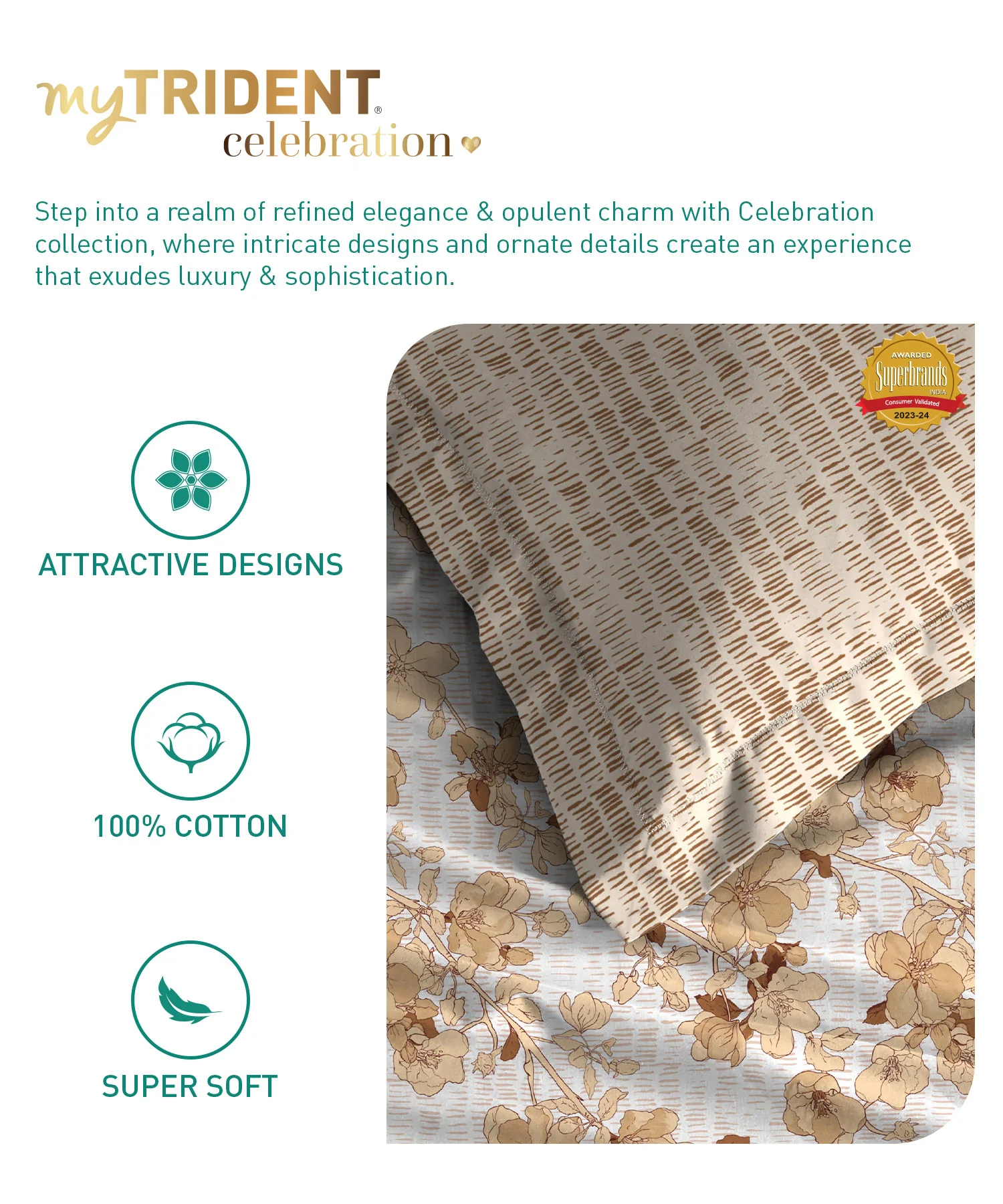 Celebration Queen Bedsheet Set, Shabnam Brown|144 TC Cotton|2 Pillow Covers - Image 6