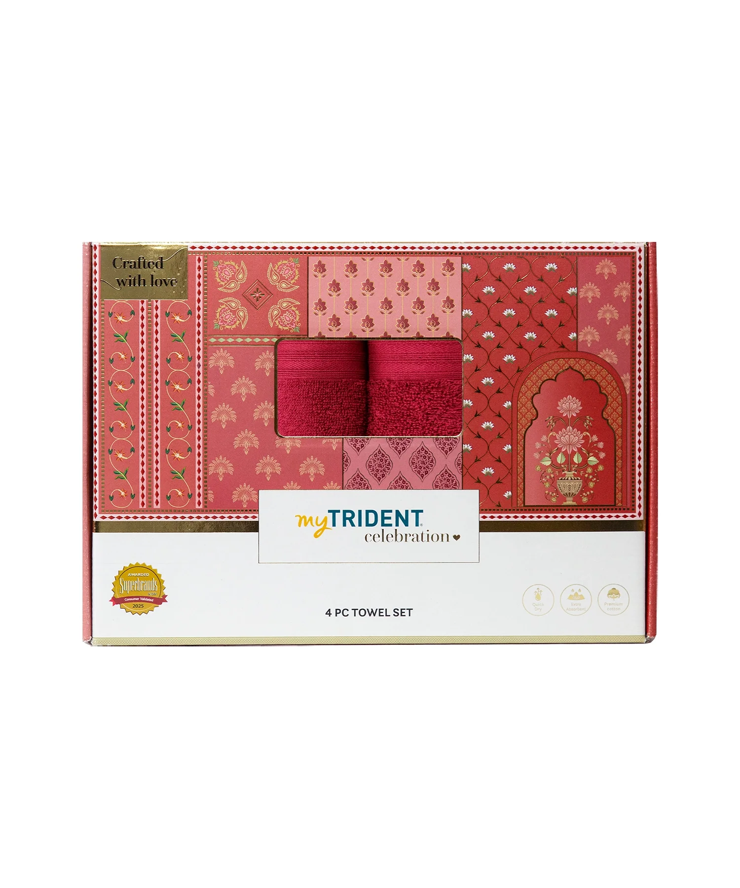 Celebration 4Pc Towel set, Lovely Red | 450 GSM Cotton - Image 6