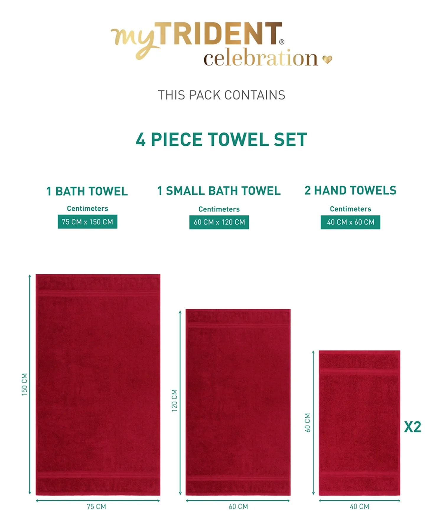 Celebration 4Pc Towel set, Lovely Red | 450 GSM Cotton - Image 8