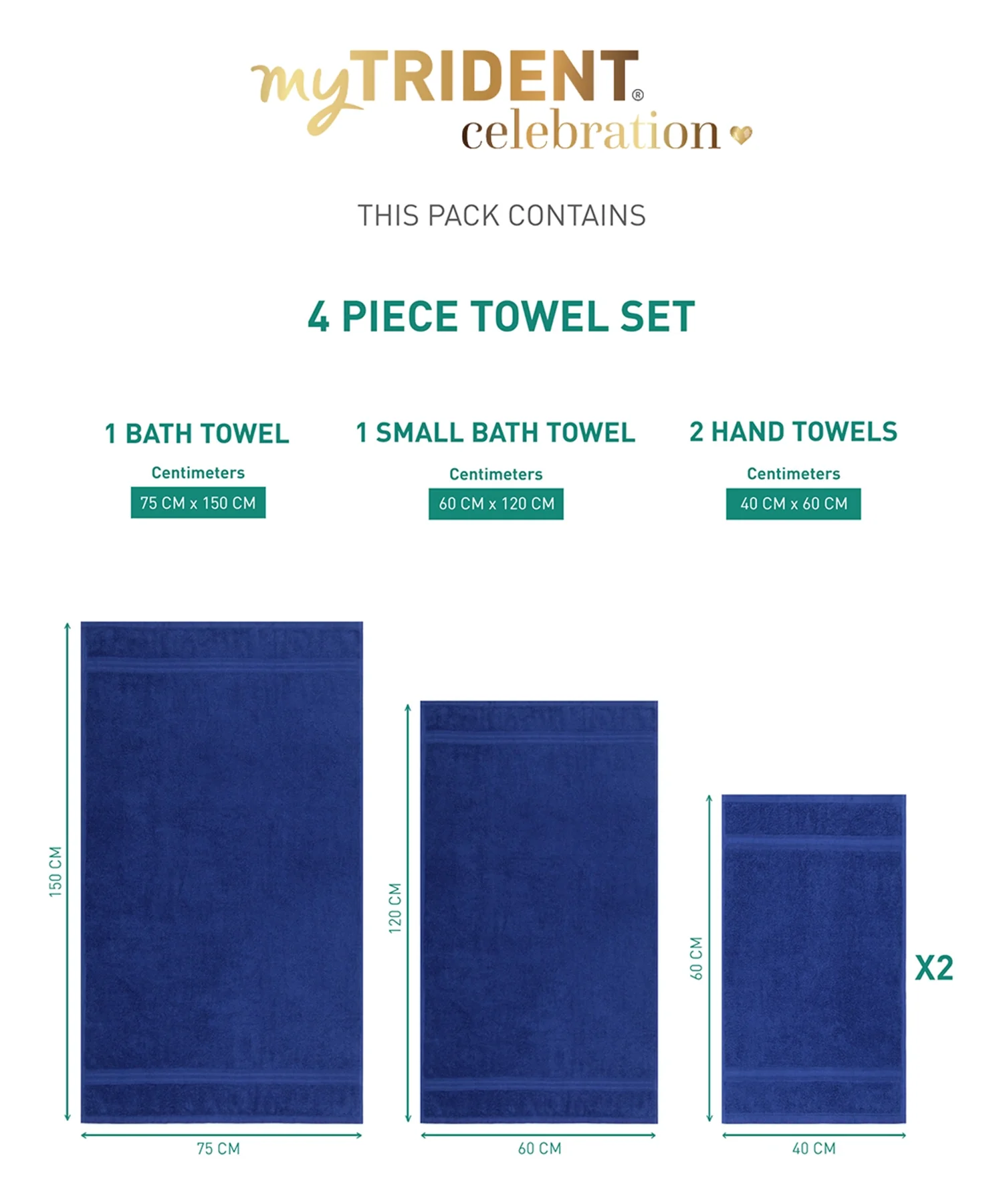 Celebration 4Pc Towel set, Midnight Blue | 450 GSM Cotton - Image 8