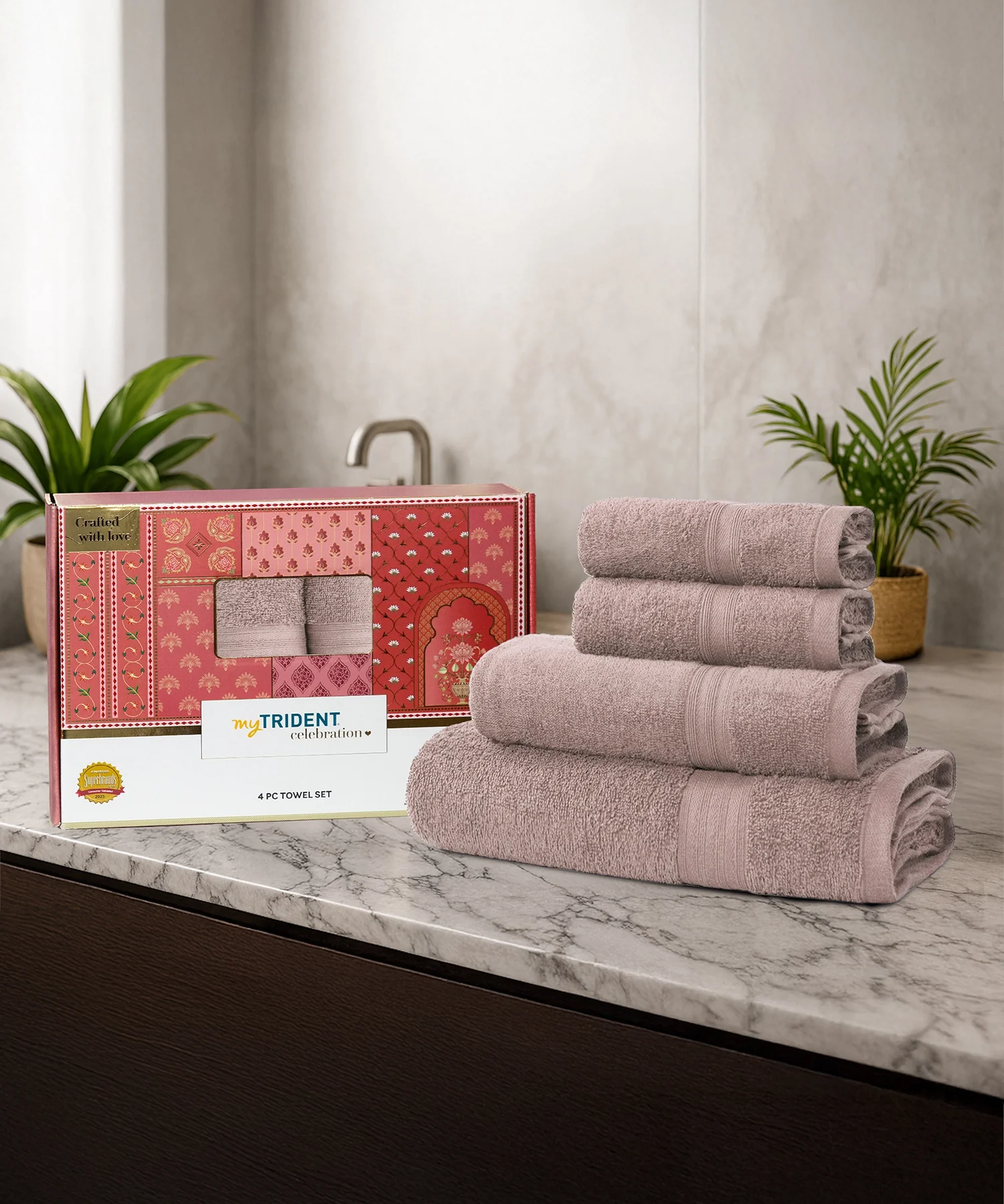Celebration 4Pc Towel set, Nature Lux | 450 GSM Cotton
