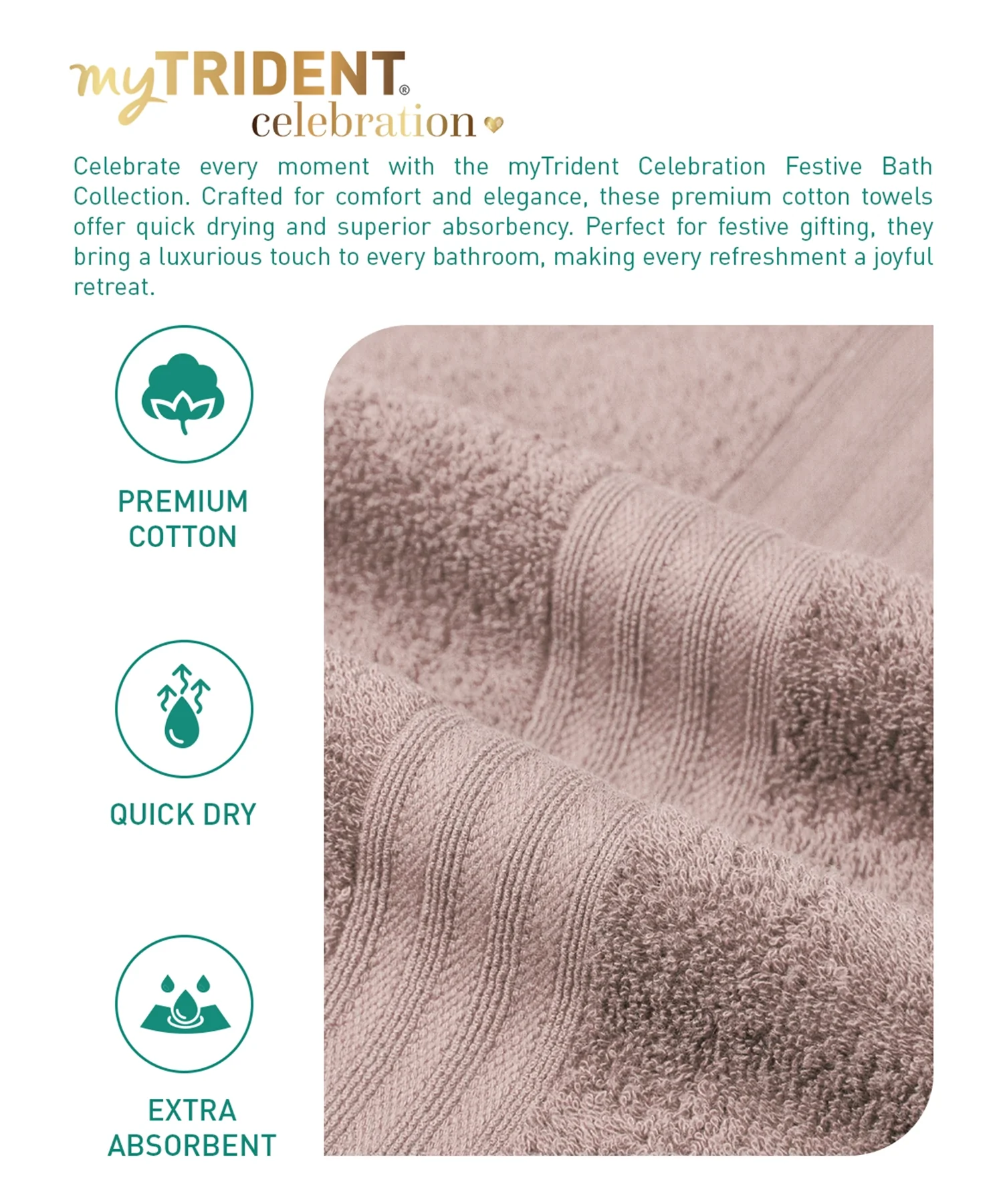 Celebration 4Pc Towel set, Nature Lux | 450 GSM Cotton - Image 7