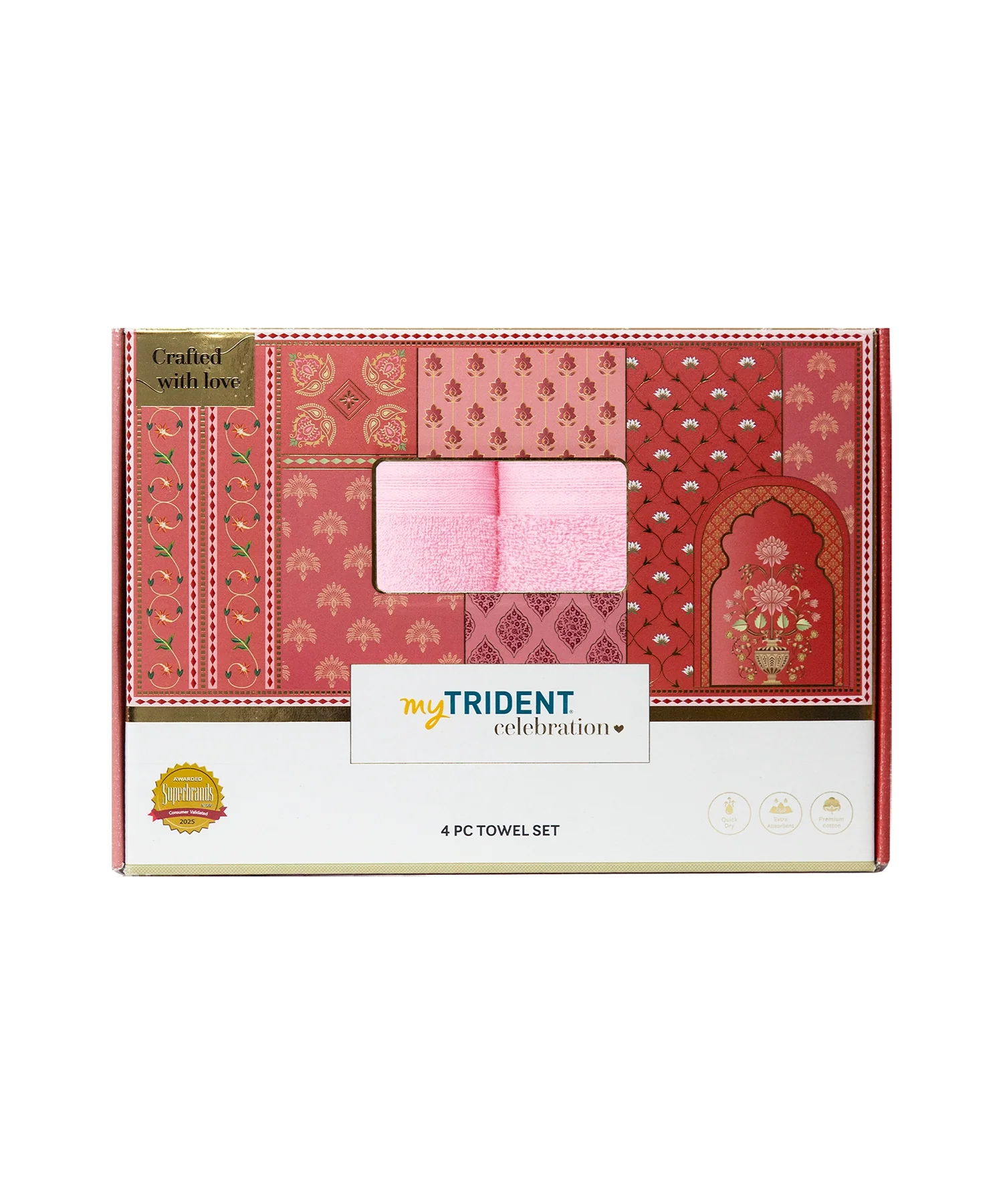 Celebration 4Pc Towel set, Powder Pink| 450 GSM Cotton - Image 6