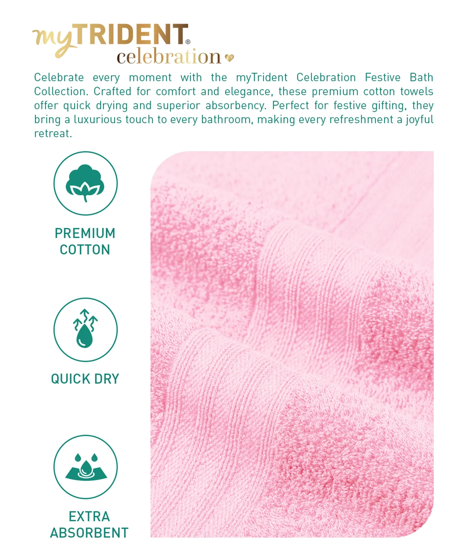 Celebration 4Pc Towel set, Powder Pink| 450 GSM Cotton - Image 7