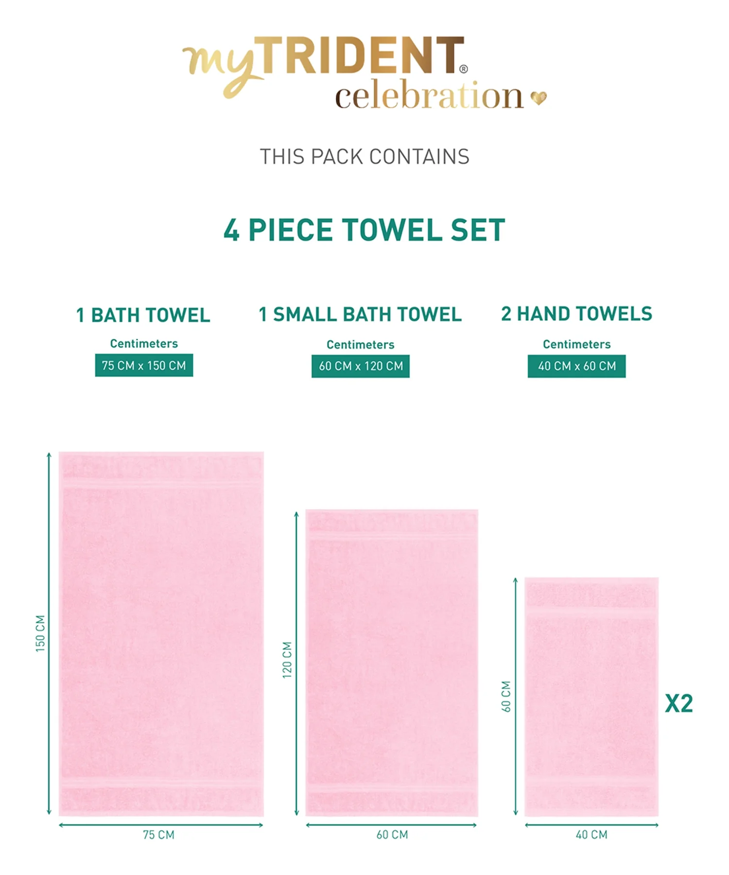 Celebration 4Pc Towel set, Powder Pink| 450 GSM Cotton - Image 8