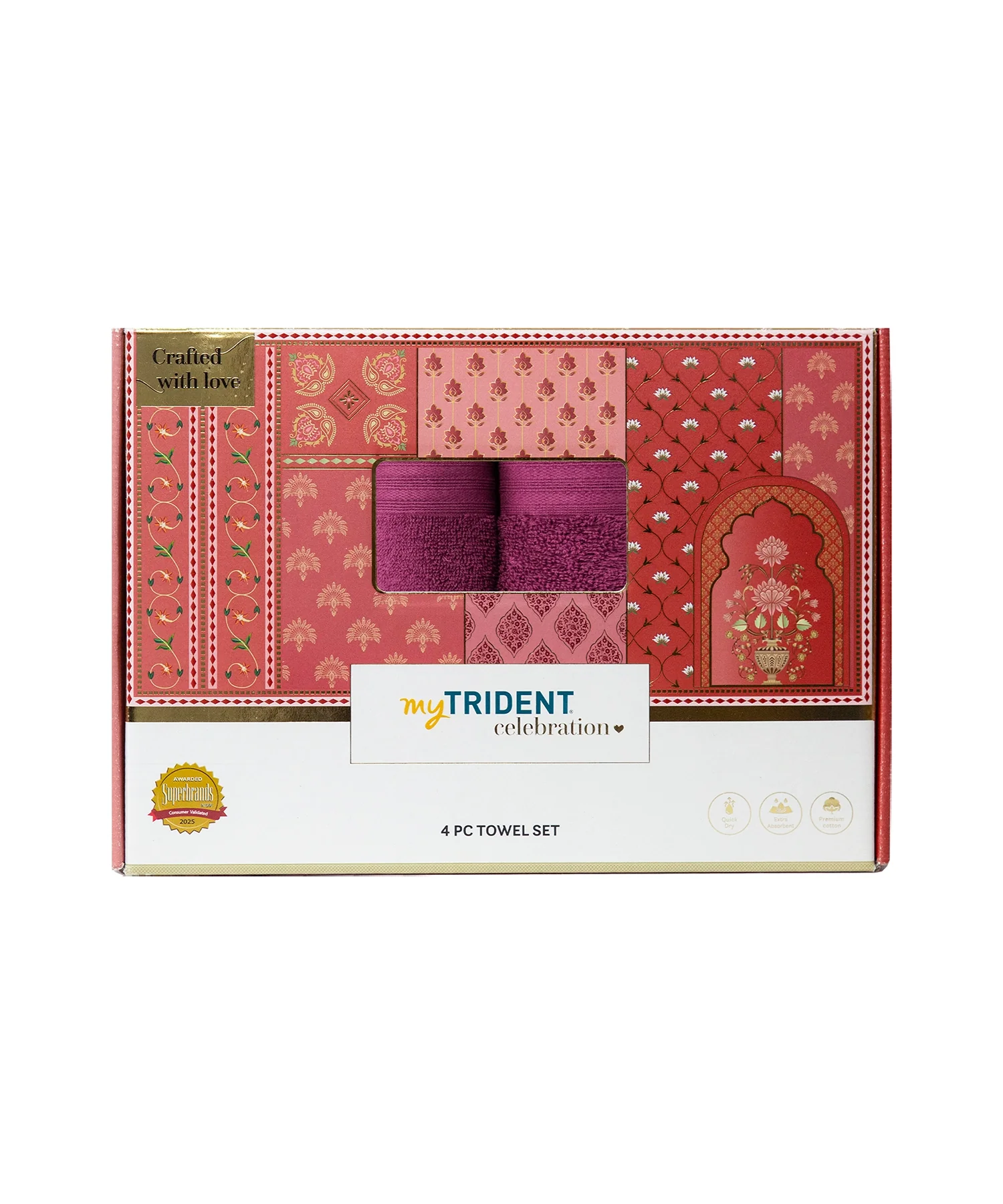 Celebration 4Pc Towel set, Red Wine | 450 GSM Cotton - Image 6