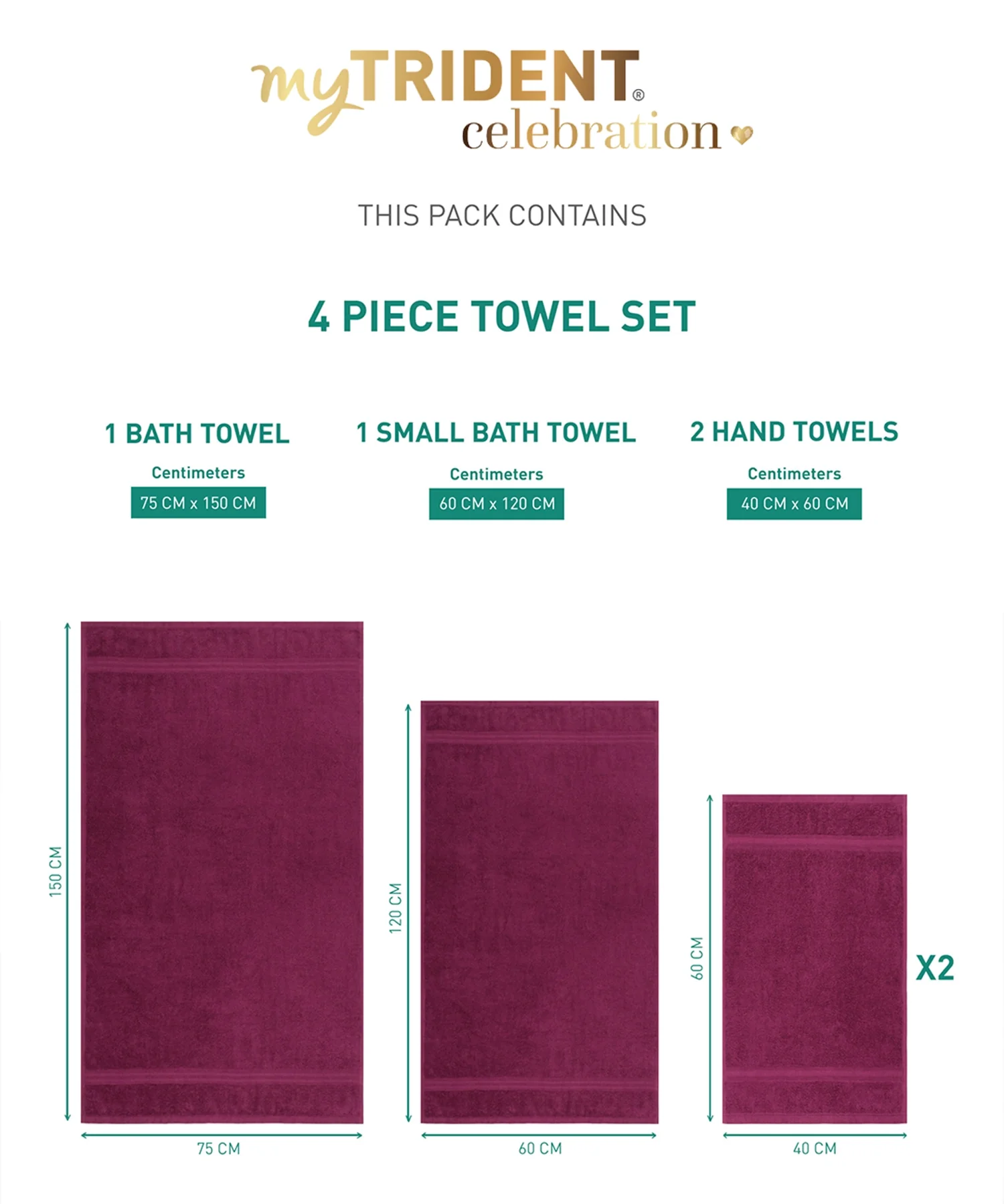 Celebration 4Pc Towel set, Red Wine | 450 GSM Cotton - Image 8