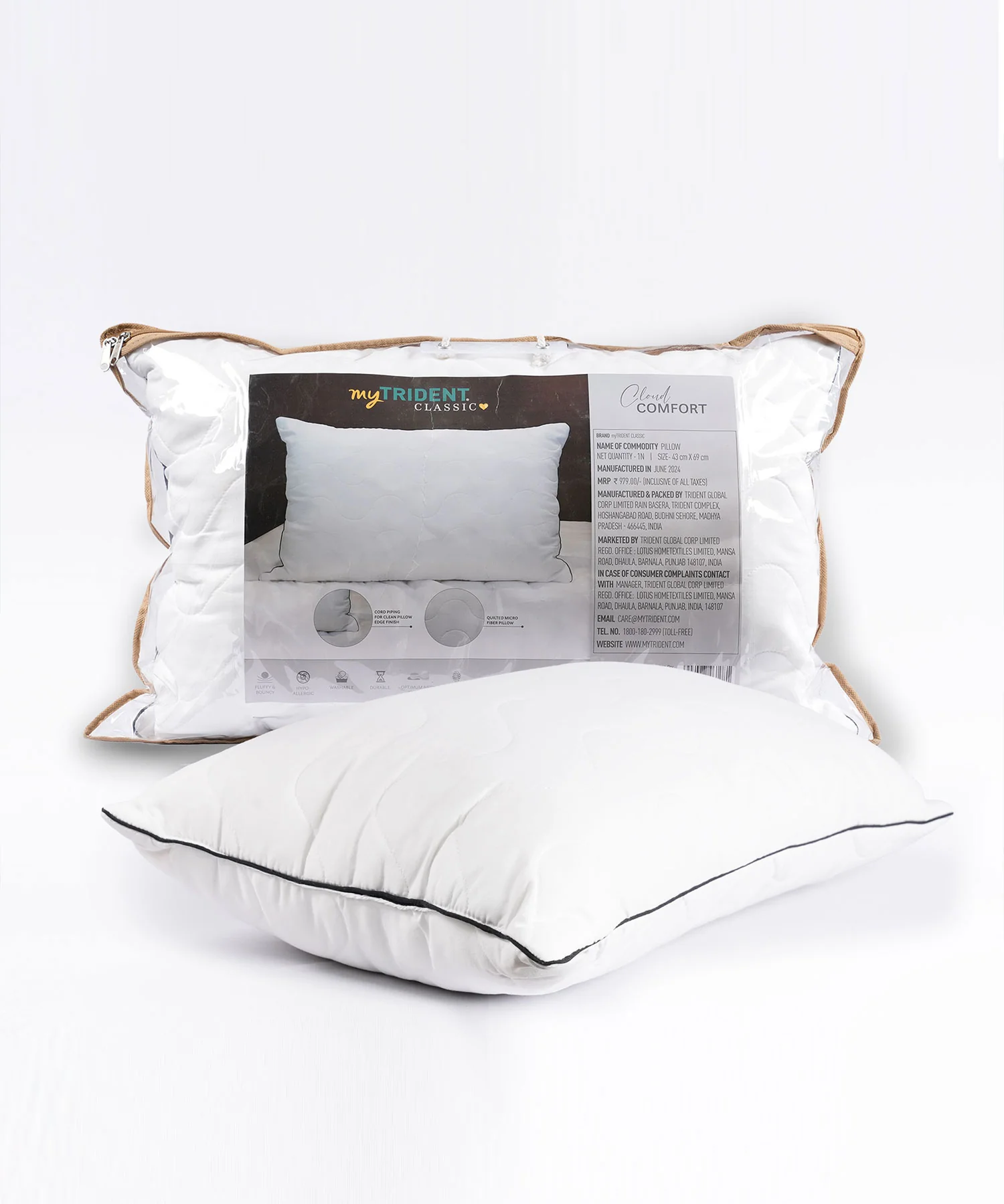 Classic Cloud Comfort 1Pc Pillow, White|620 GSM Micro Polyester - Image 3