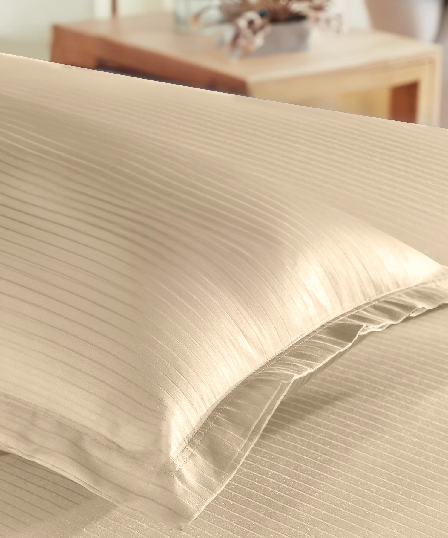 Classic Stripe Solid Single Bedsheet Set, Irish Cream|210 TC| 1 Pillow Covers - Image 3
