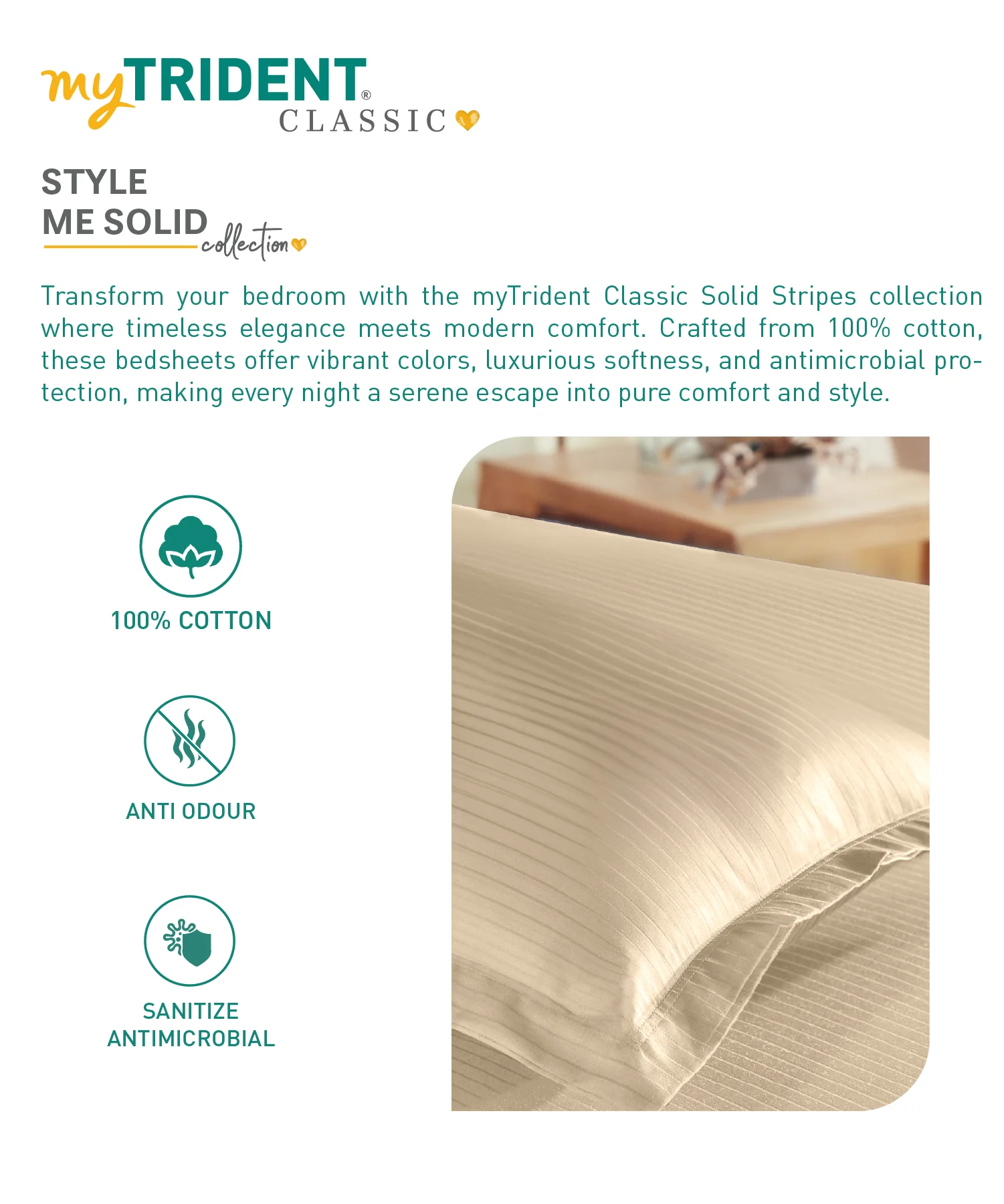 Classic Stripe Solid Single Bedsheet Set, Irish Cream|210 TC| 1 Pillow Covers - Image 5
