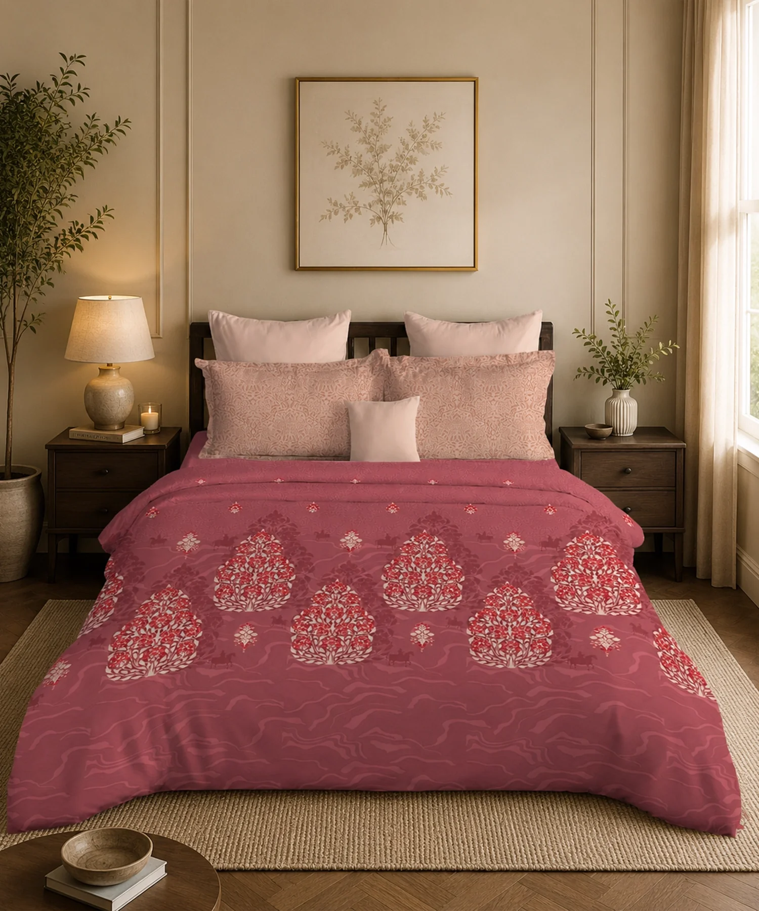Classic Folklores King Bedsheet Set, Crimson Keeper |210 TC Cotton| 2 Pillow Covers - Image 3