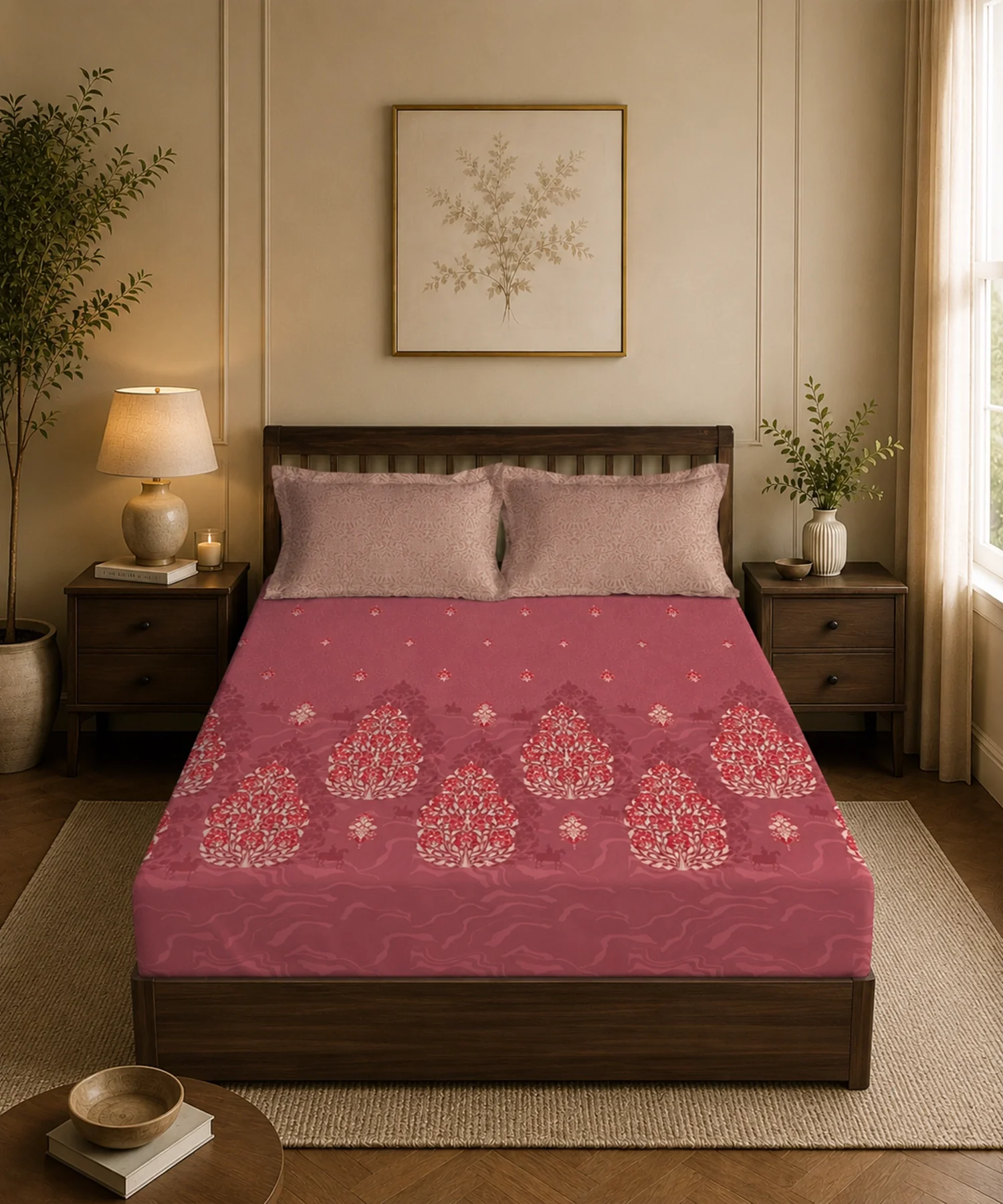 Classic Folklores King Bedsheet Set, Crimson Keeper |210 TC Cotton| 2 Pillow Covers - Image 4
