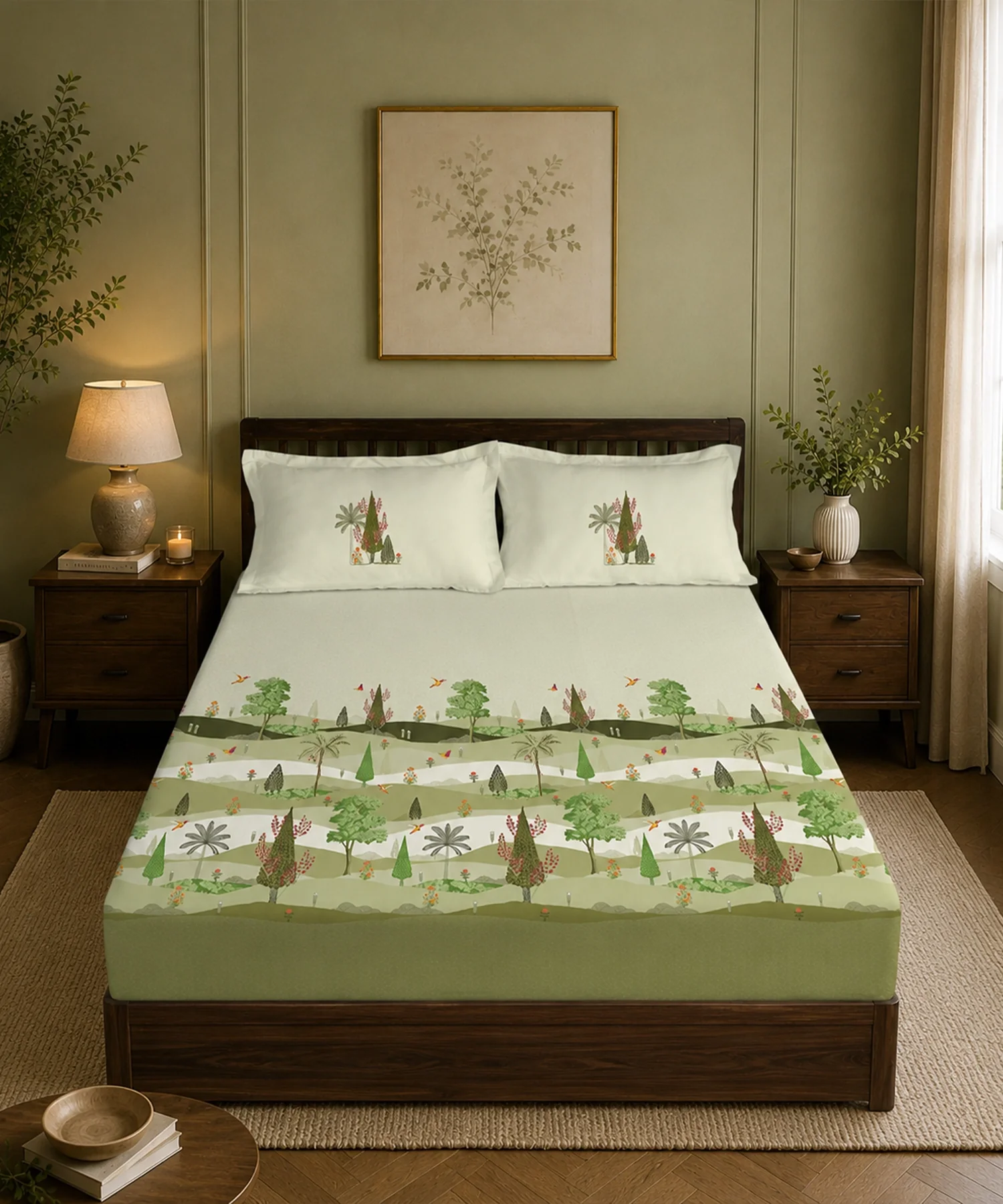 Classic Folklores King Bedsheet Set, Whispers of Vatika|210 TC Cotton| 2 Pillow Covers - Image 4