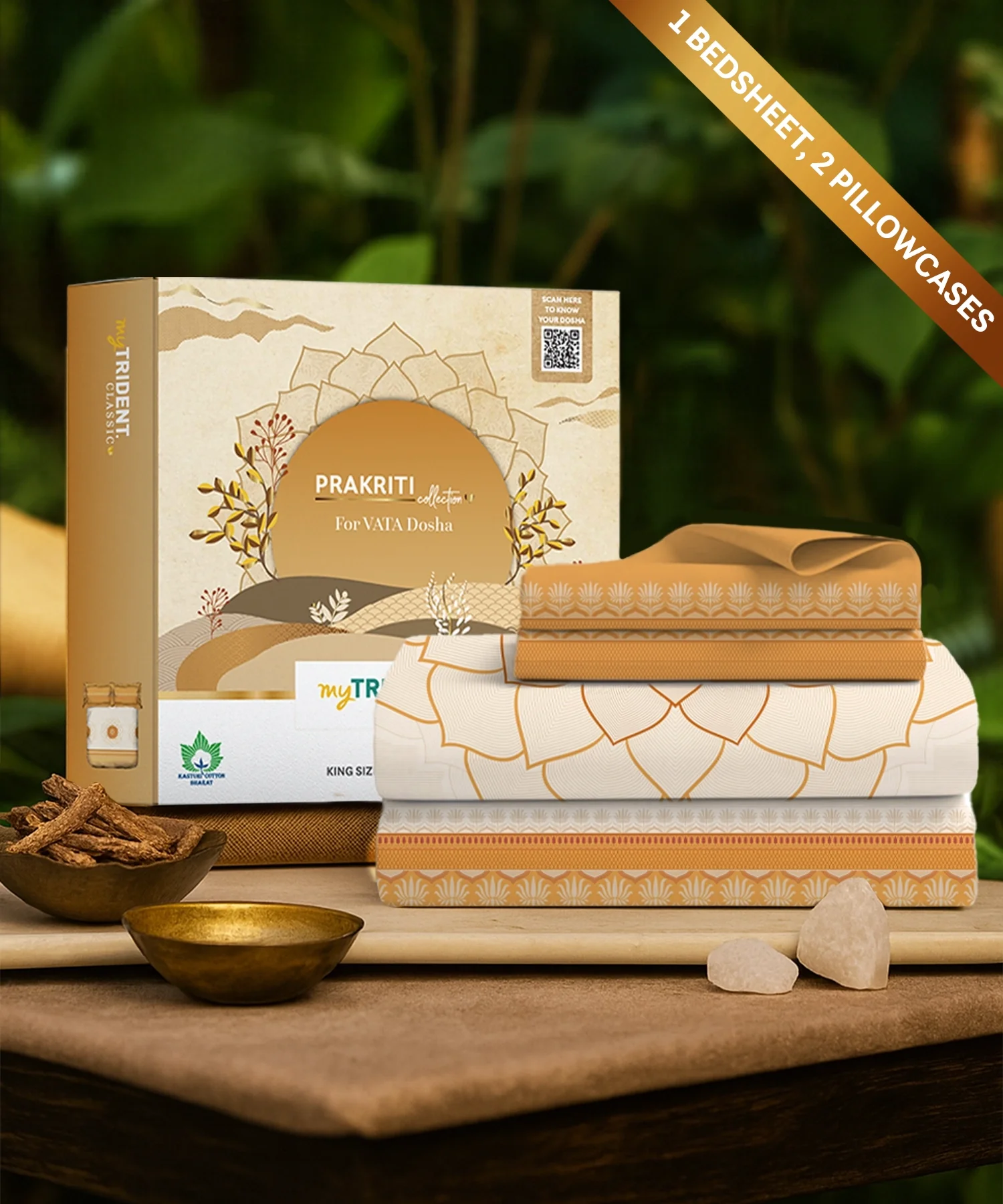 Classic Prakriti King Bedsheet Set, Arogya|210 TC Cotton|2 Pillow Covers - Image 2