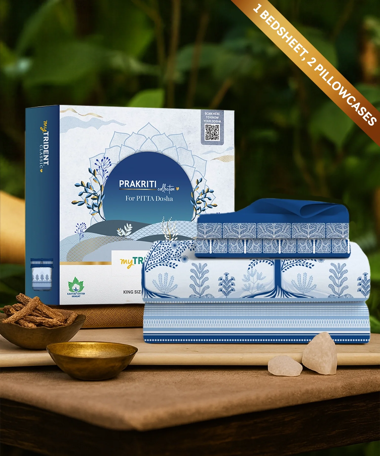 Classic Prakriti King Bedsheet Set, Neelgiri|210 TC Cotton|2 Pillow Covers - Image 2