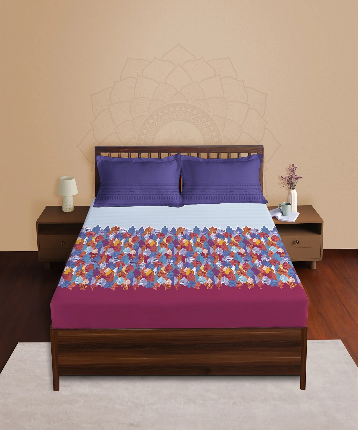 Classic Prakriti King Bedsheet Set, Taran|210 TC Cotton|2 Pillow Covers - Image 7