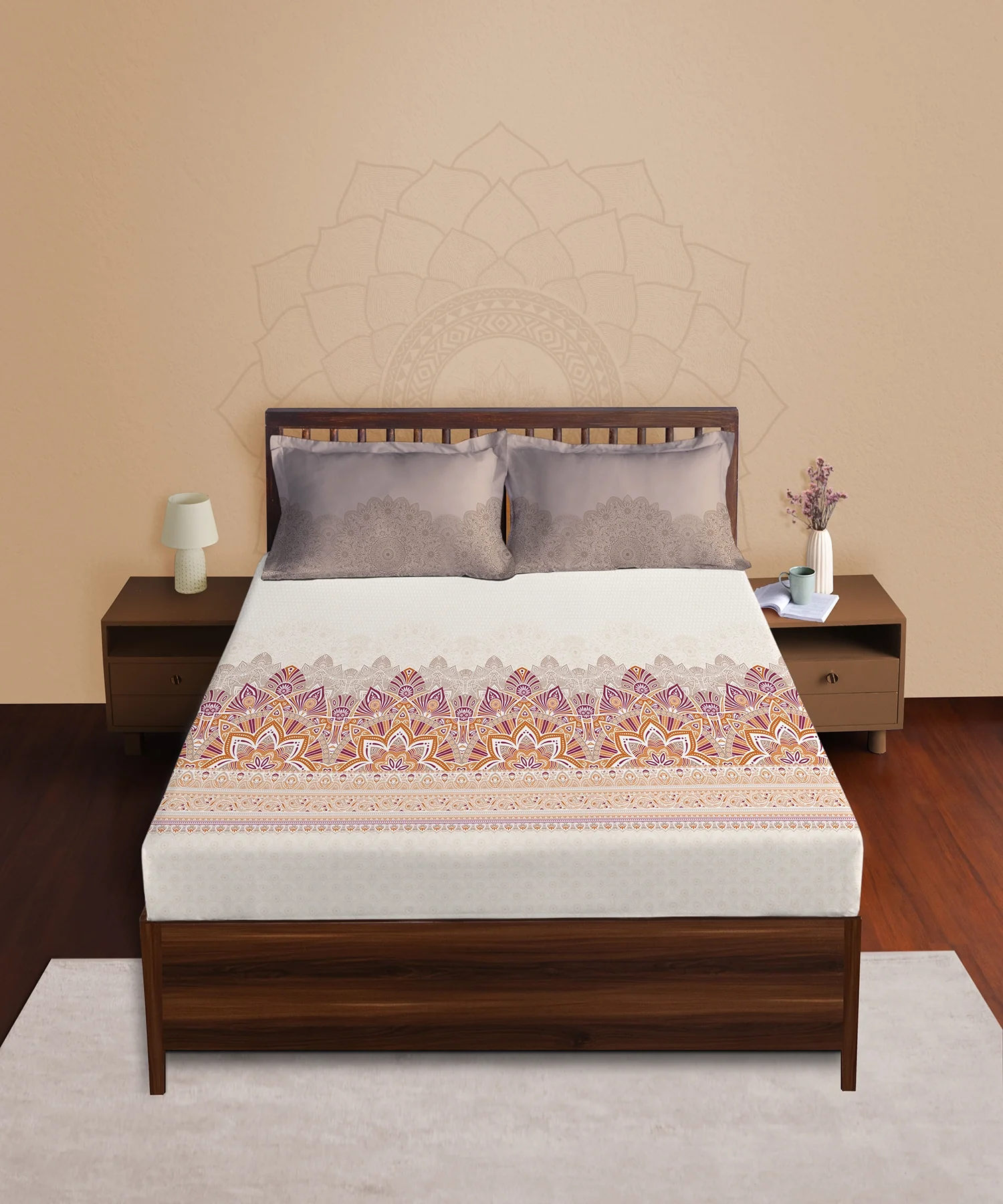 Classic Prakriti King Bedsheet Set, Tejas|210 TC Cotton|2 Pillow Covers - Image 7