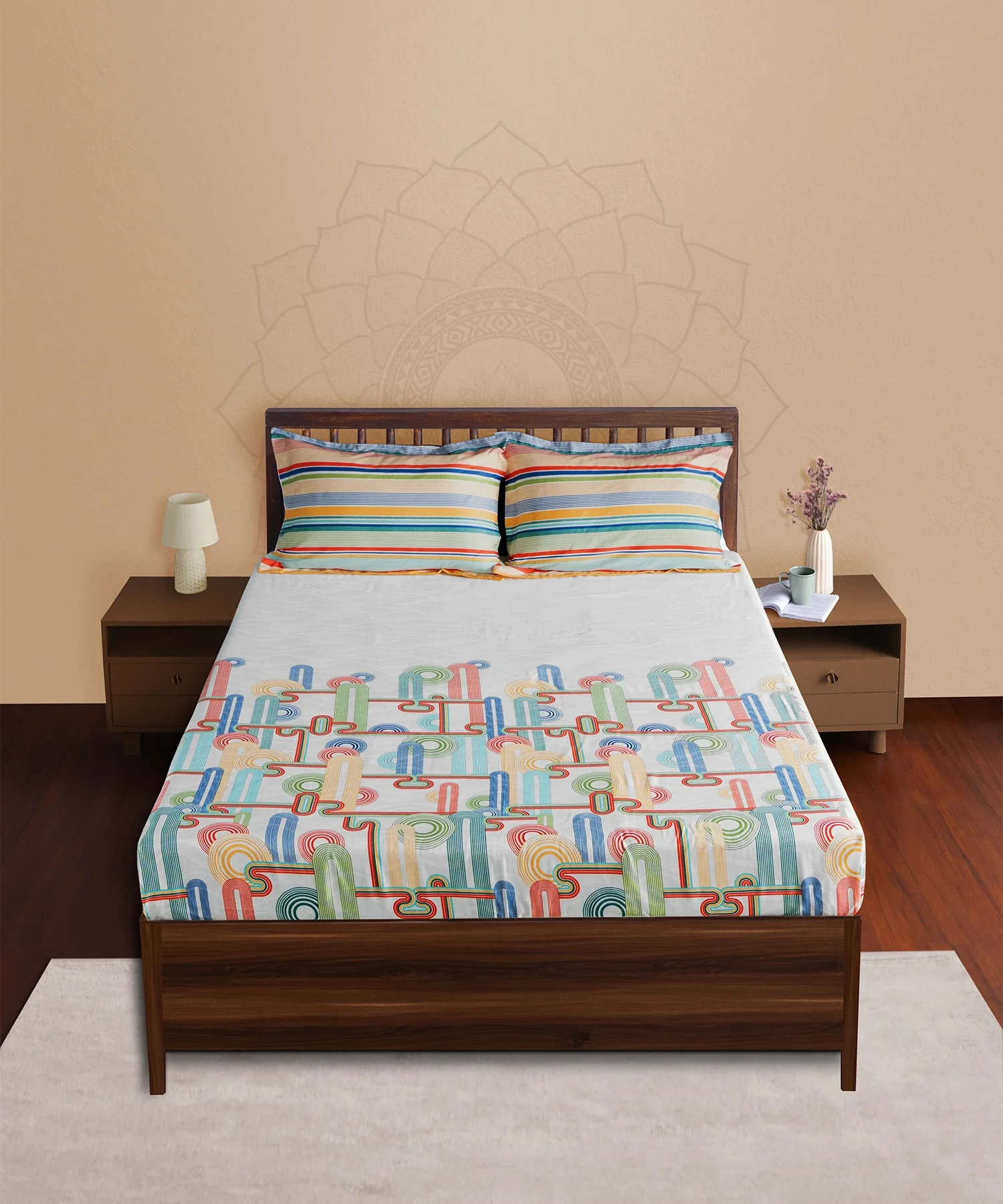 Classic Prakriti King Bedsheet Set, Urja|210 TC Cotton|2 Pillow Covers - Image 7