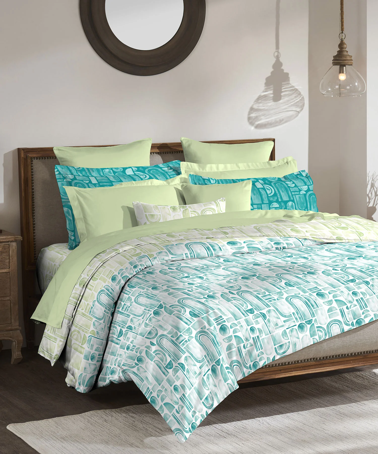 Classic King Bedsheet Set, Coraline Turquoise|200 TC Cotton| 2 Pillow Covers - Image 2