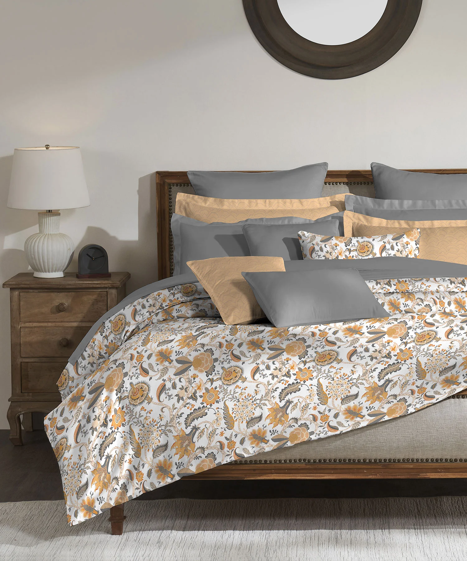 Classic King Bedsheet Set, Fiona Orange|200 TC Cotton| 2 Pillow Covers