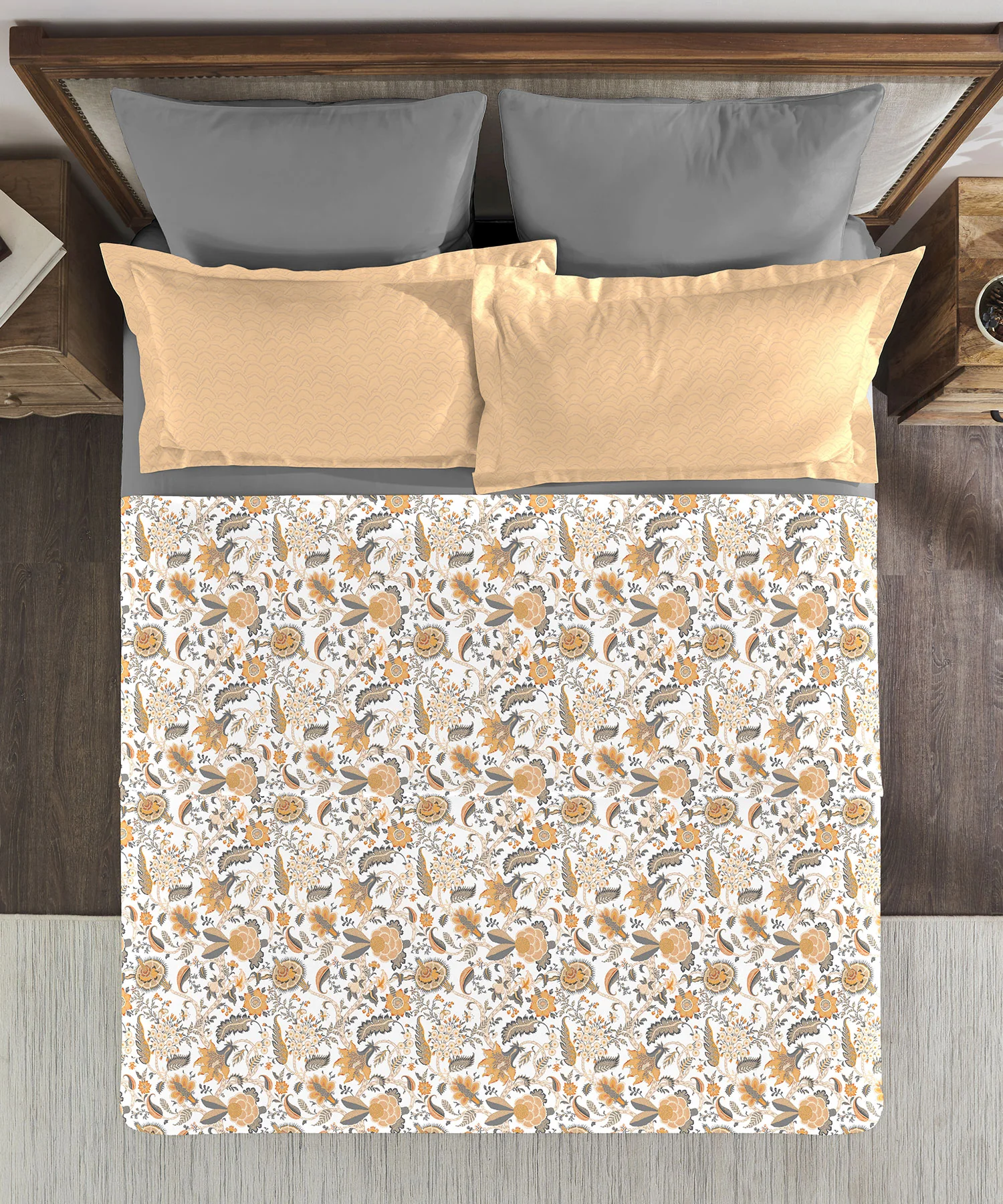 Classic King Bedsheet Set, Fiona Orange|200 TC Cotton| 2 Pillow Covers - Image 4