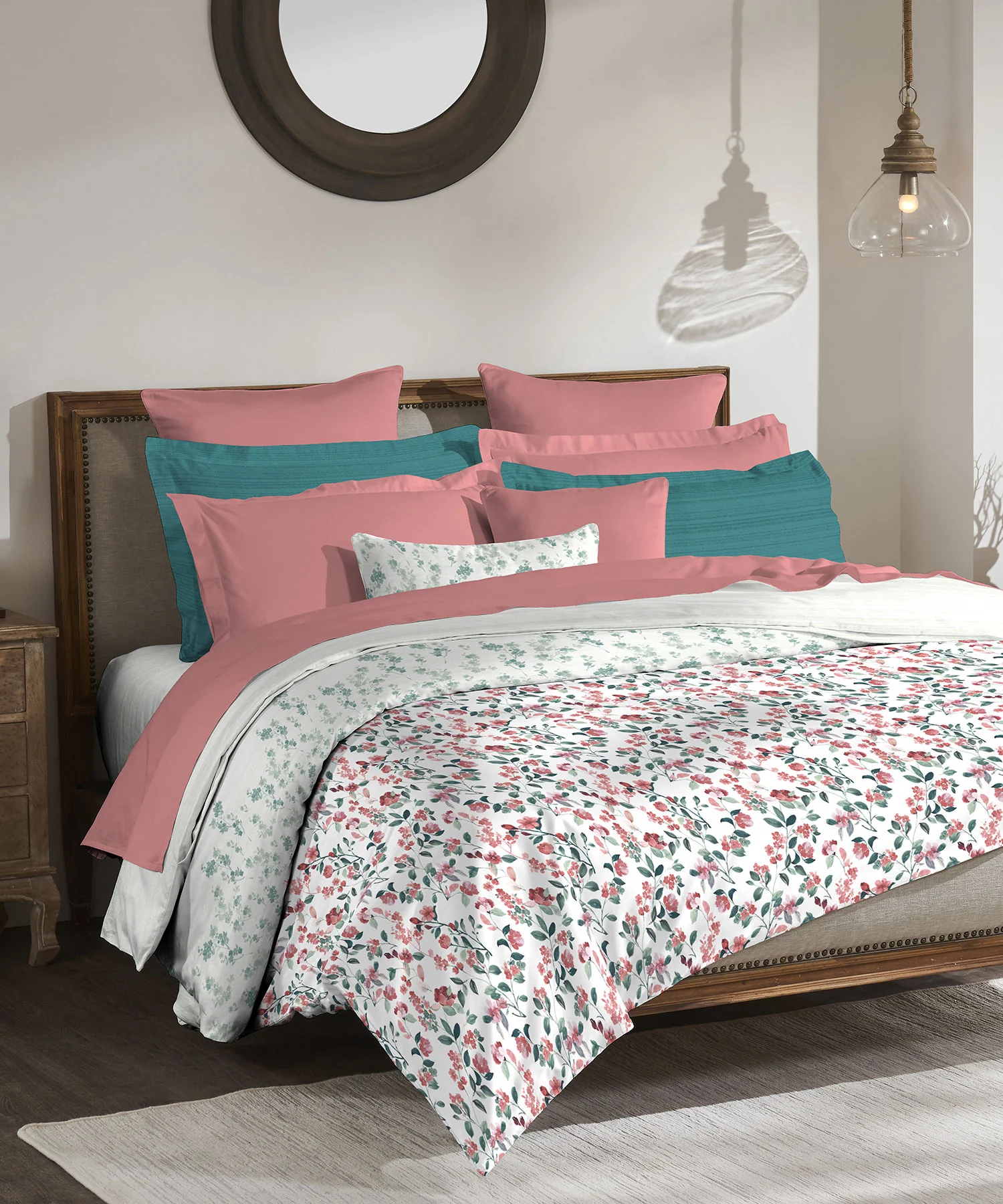 Classic King Bedsheet Set, Florence Teal|200 TC Cotton| 2 Pillow Covers - Image 2