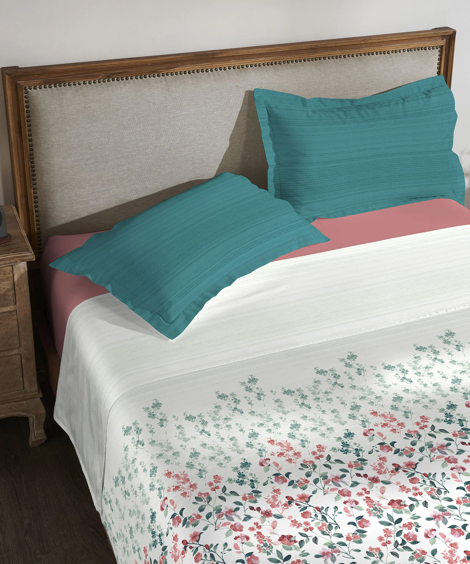 Classic King Bedsheet Set, Florence Teal|200 TC Cotton| 2 Pillow Covers - Image 3