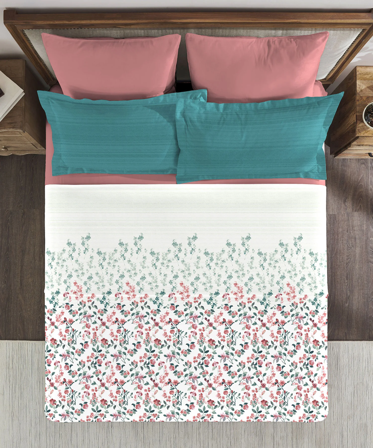 Classic King Bedsheet Set, Florence Teal|200 TC Cotton| 2 Pillow Covers - Image 4