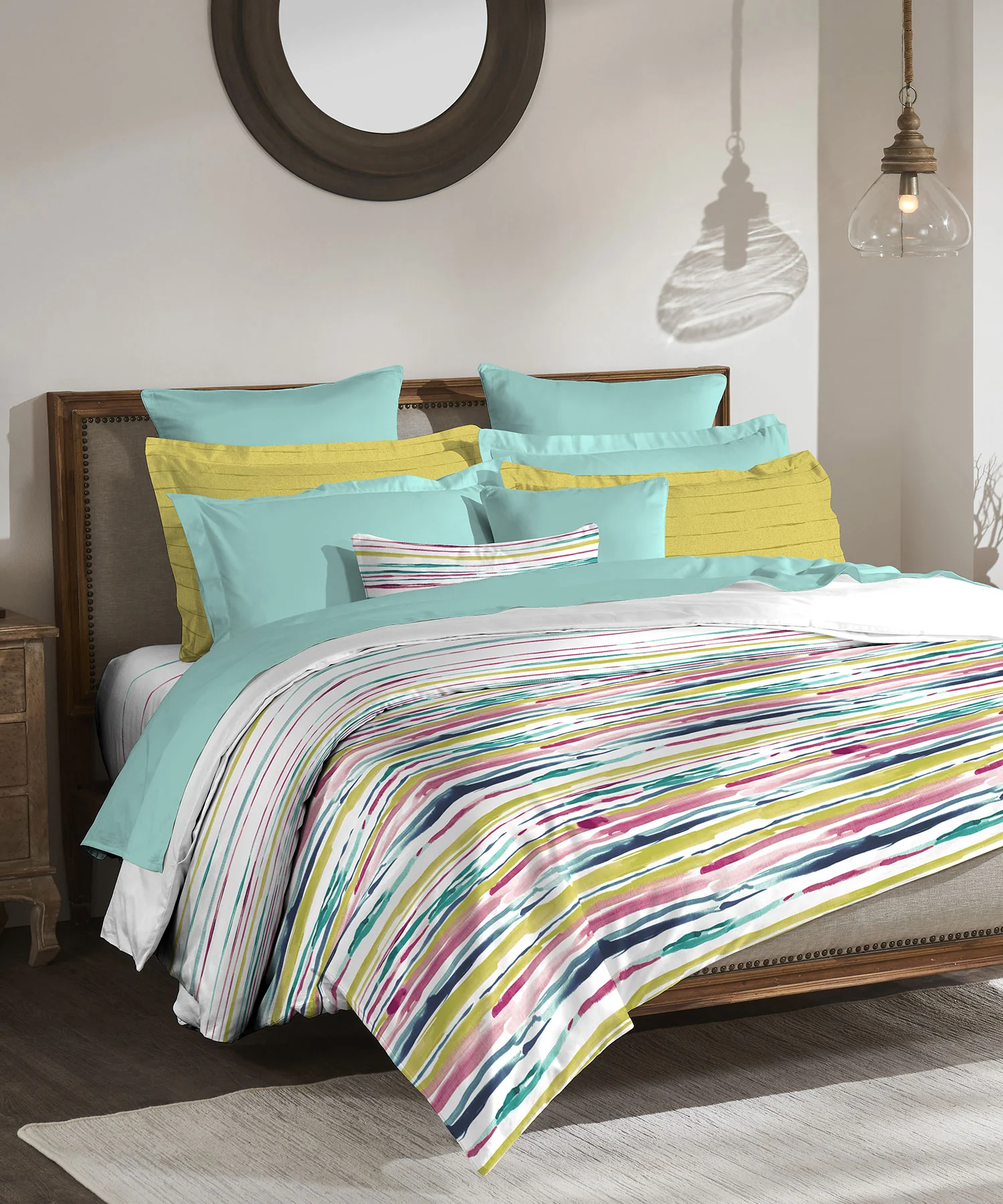 Classic King Bedsheet Set, Irene Lime|200 TC Cotton| 2 Pillow Covers - Image 2
