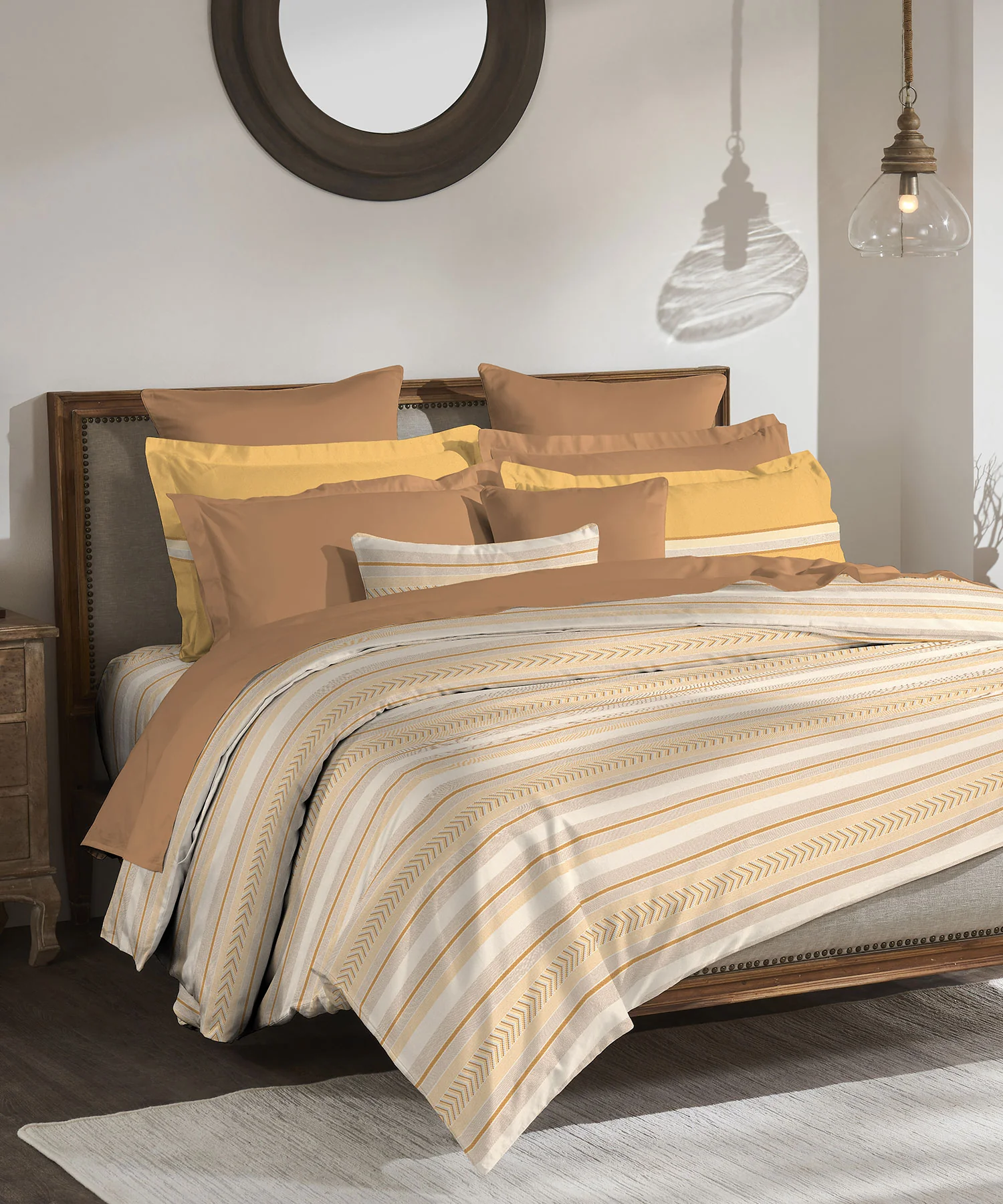 Classic King Bedsheet Set, Jane Ochre|200 TC Cotton| 2 Pillow Covers - Image 2