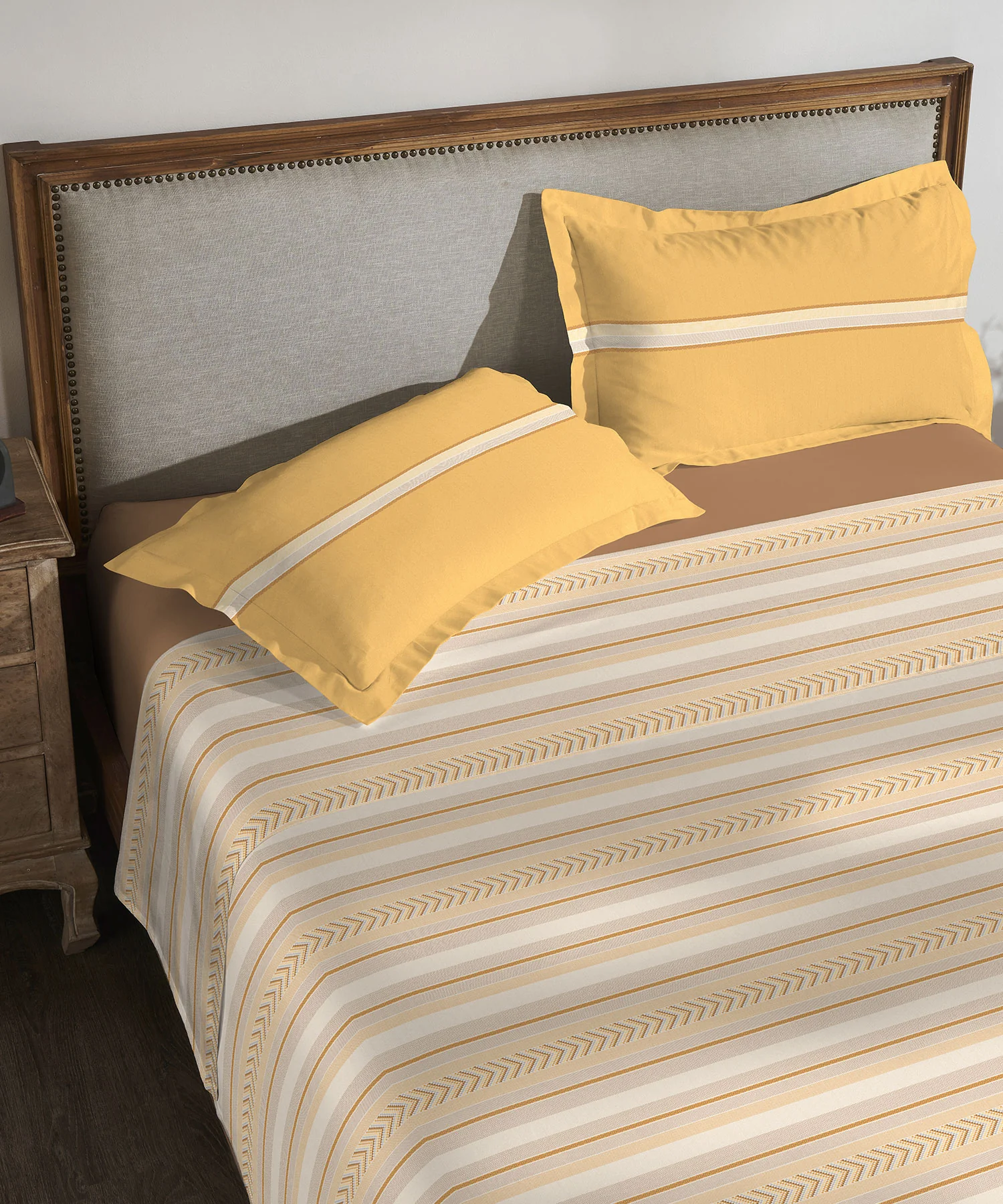Classic King Bedsheet Set, Jane Ochre|200 TC Cotton| 2 Pillow Covers - Image 3