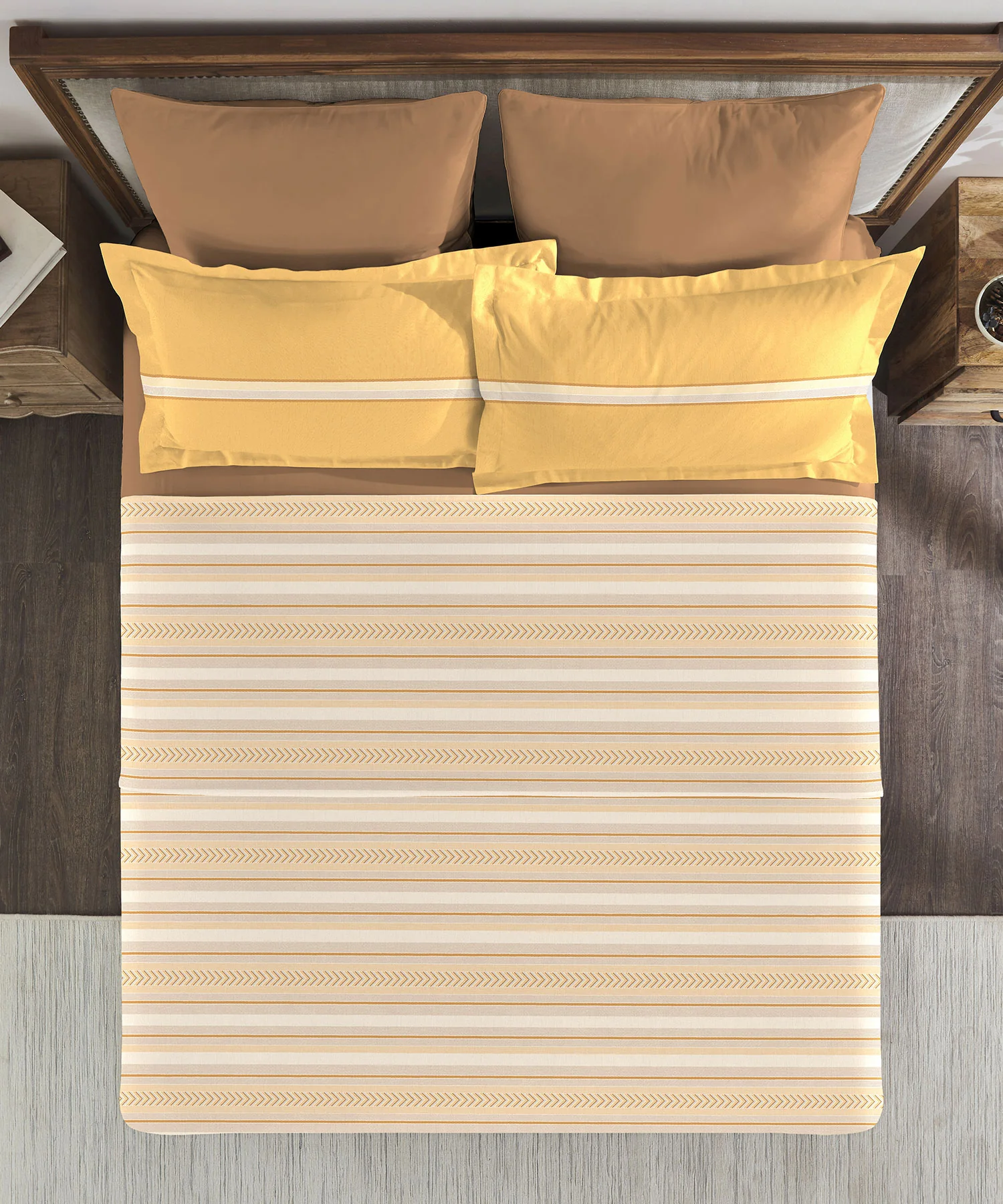 Classic King Bedsheet Set, Jane Ochre|200 TC Cotton| 2 Pillow Covers - Image 4