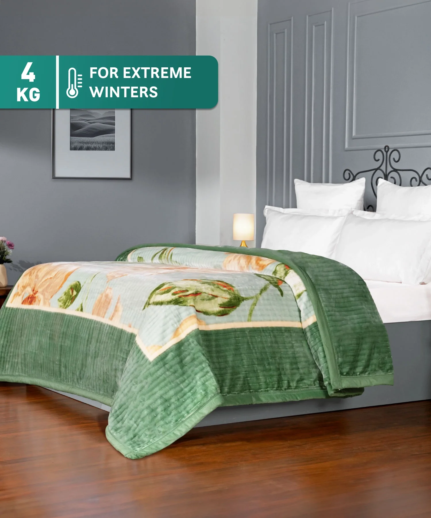 Classic Tranquil Touch 2 ply Double Blanket, Ivy| 4 KG