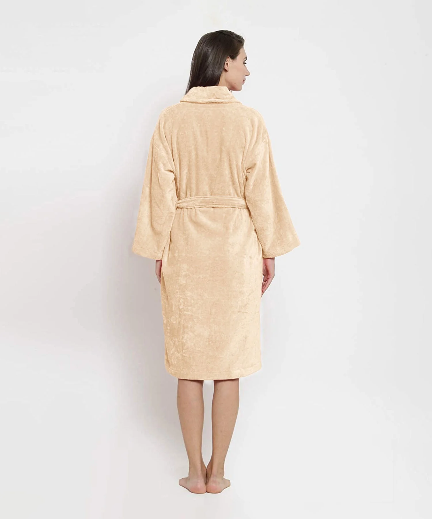 Classic Unisex Large Bathrobe, Bleached Sand| 300 GSM Cotton| Velvet Touch - Image 2