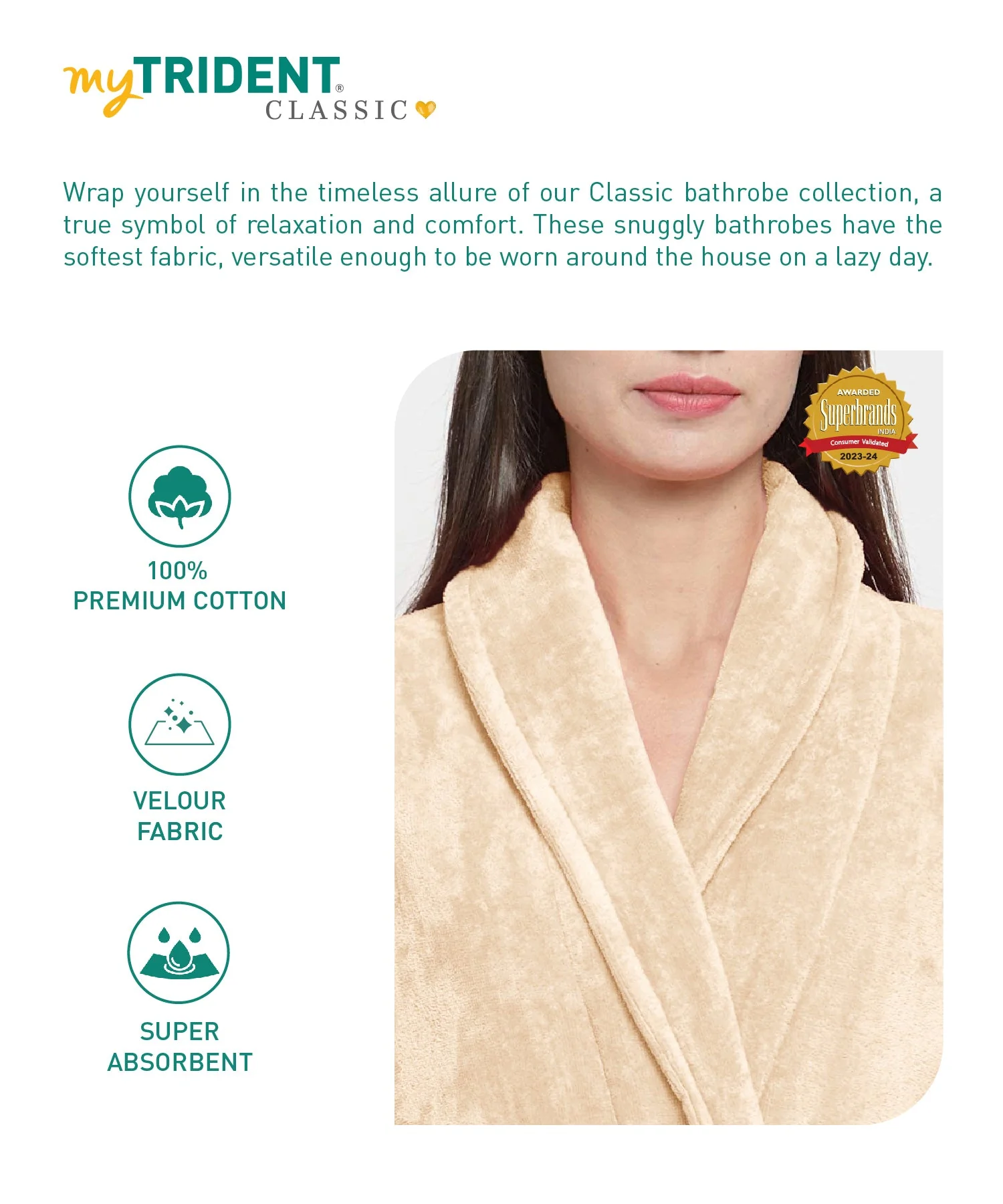 Classic Unisex Large Bathrobe, Bleached Sand| 300 GSM Cotton| Velvet Touch - Image 5