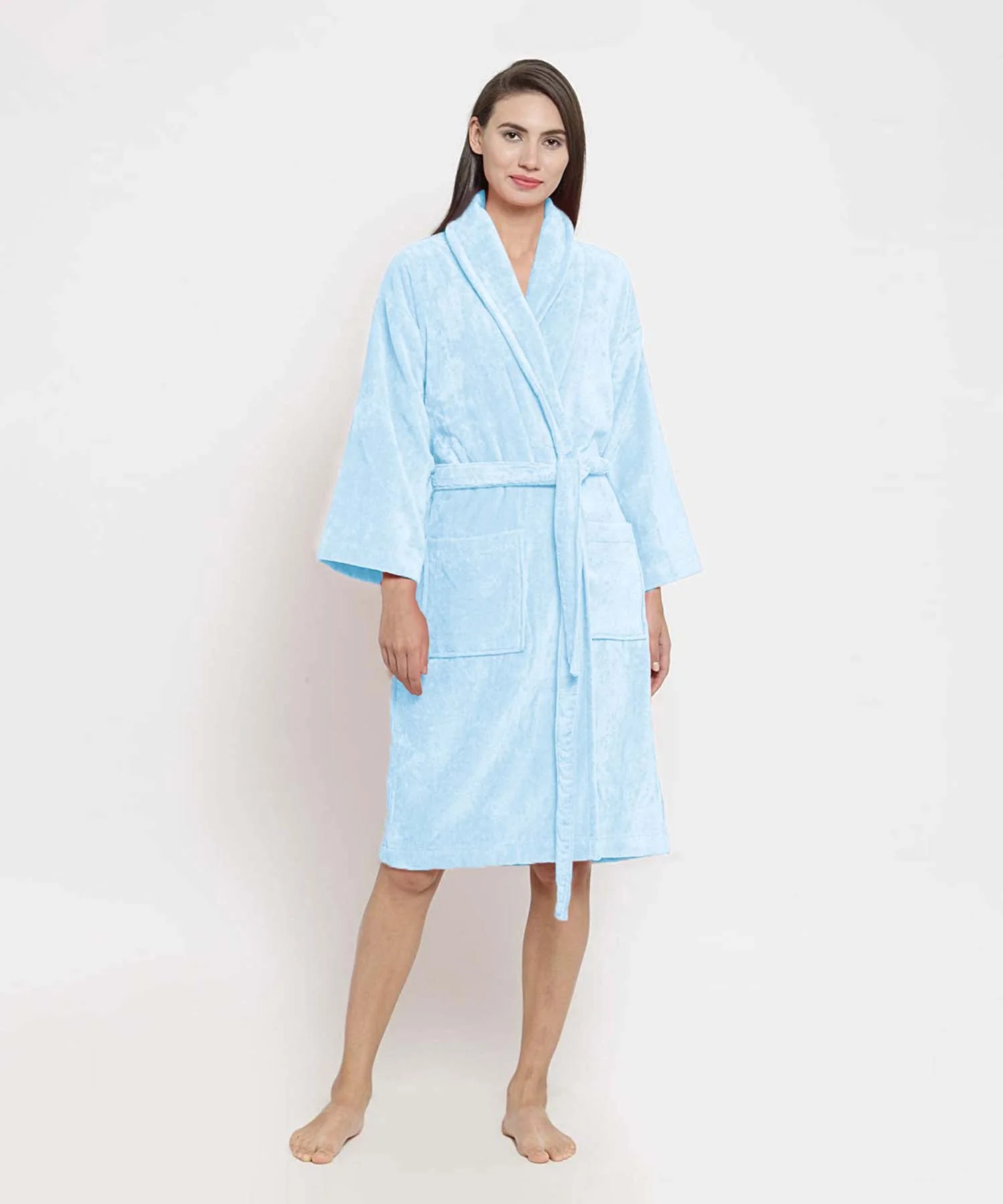 Classic Unisex Large Bathrobe, Pure Aqua| 300 GSM Cotton| Velvet Touch - Image 3