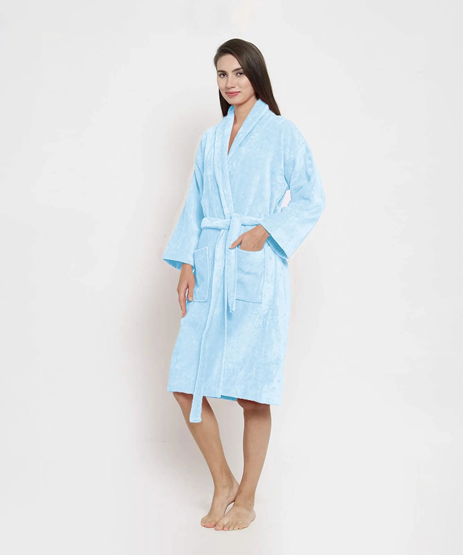 Classic Unisex Large Bathrobe, Pure Aqua| 300 GSM Cotton| Velvet Touch - Image 4