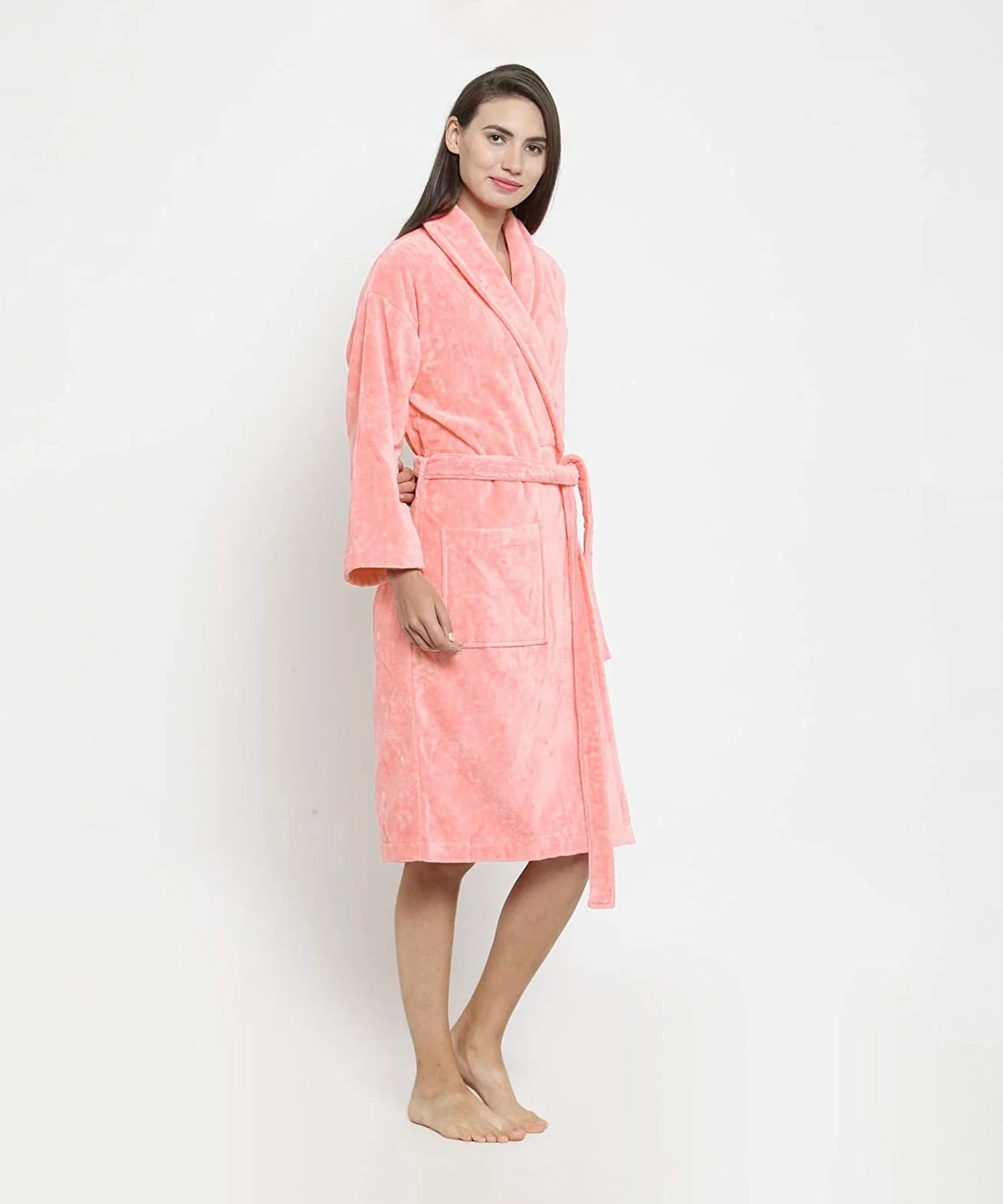 Classic Unisex Large Bathrobe, Tender Peach| 300 GSM Cotton| Velvet Touch