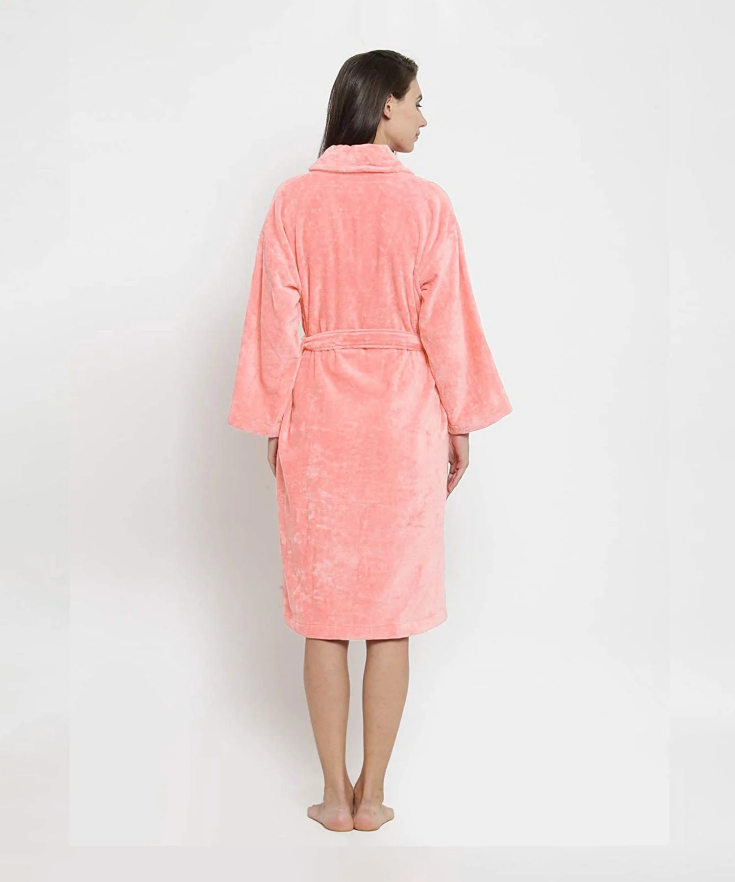 Classic Unisex Large Bathrobe, Tender Peach| 300 GSM Cotton| Velvet Touch - Image 2