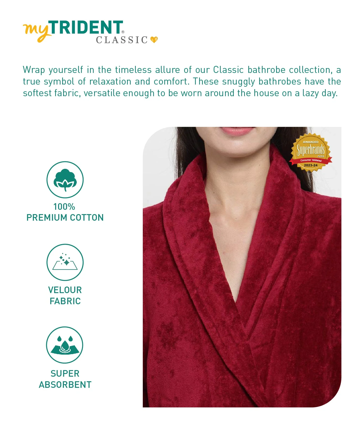 Classic Unisex Medium Bathrobe, Respberry Red| 300 GSM Cotton| Velvet Touch - Image 5