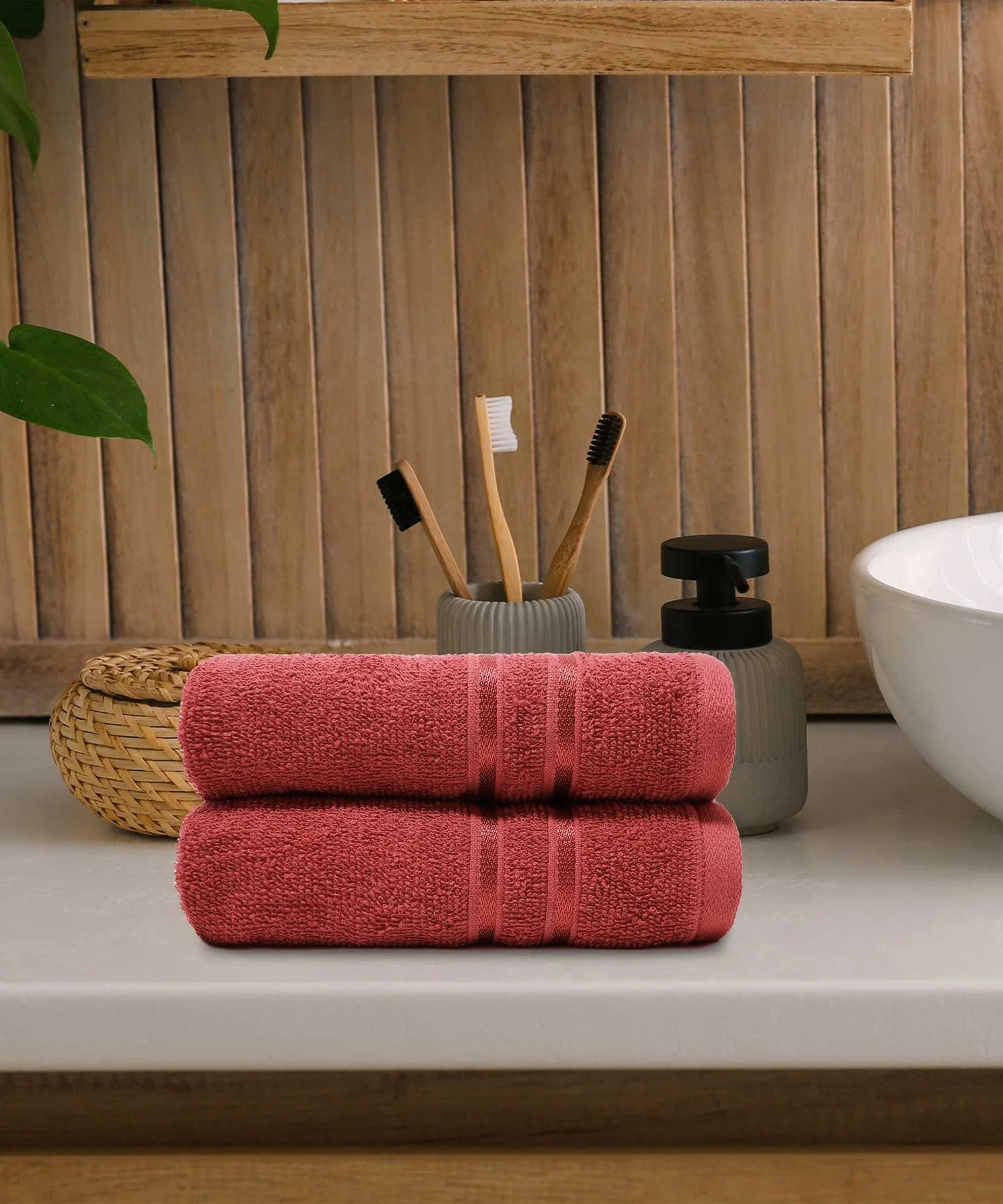 Comfort Living 2Pc Hand Towel ,400 Gsm, Quicky Dry, Tango Tomato