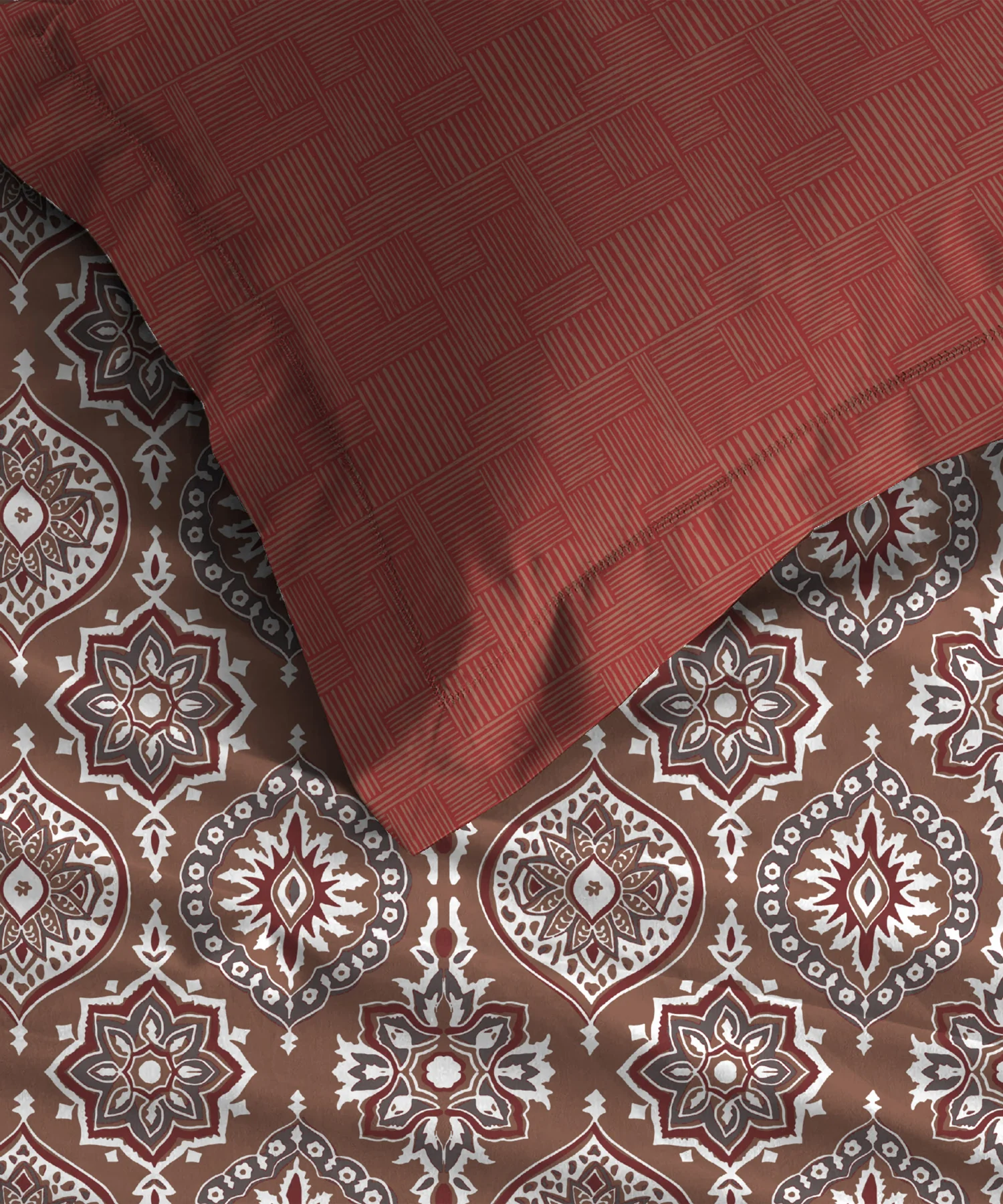 Comfort Living Queen Bedsheet Set, Ajrakh Red|120 TC Cotton|2 pillow covers - Image 3