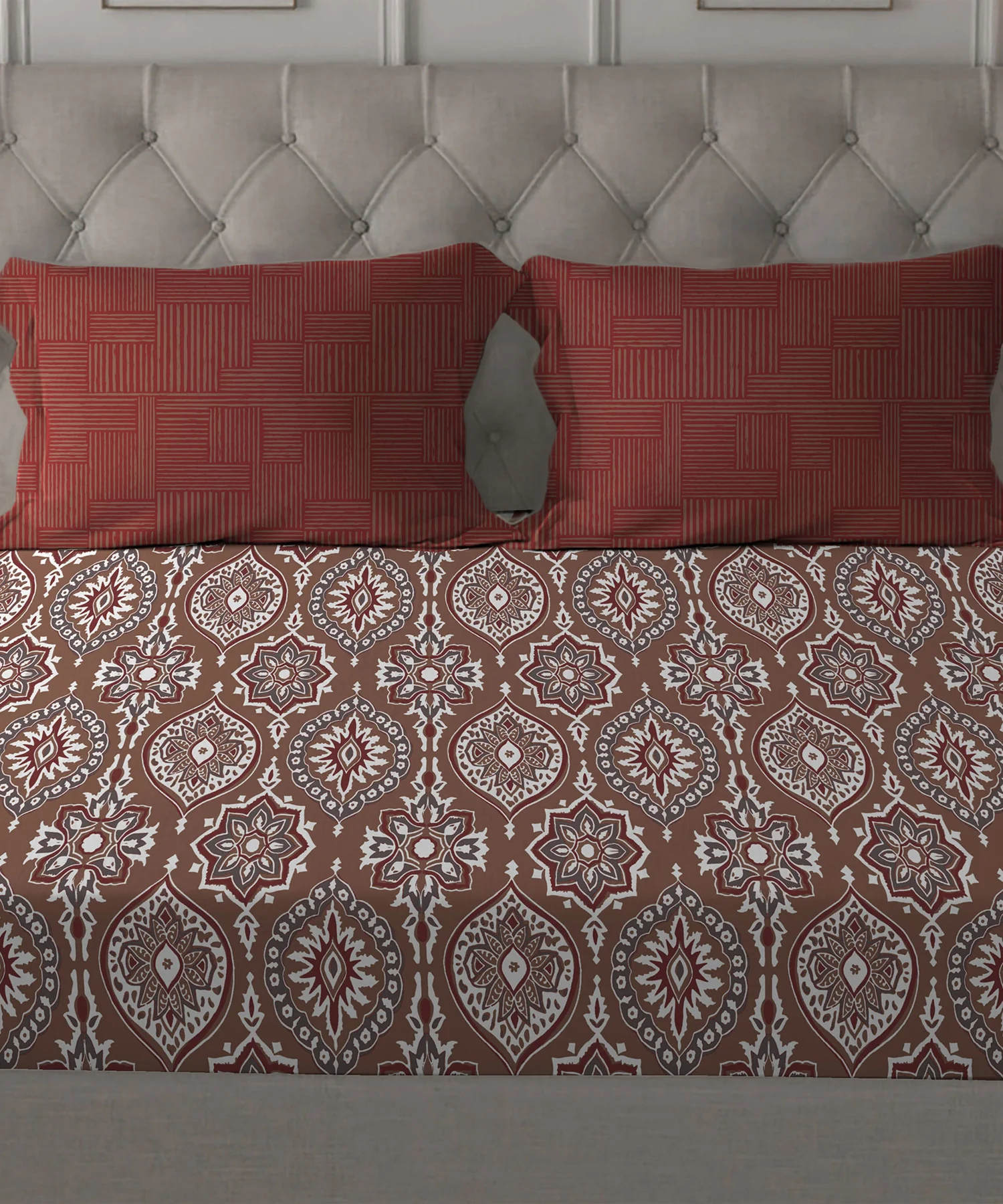 Comfort Living Queen Bedsheet Set, Ajrakh Red|120 TC Cotton|2 pillow covers - Image 4