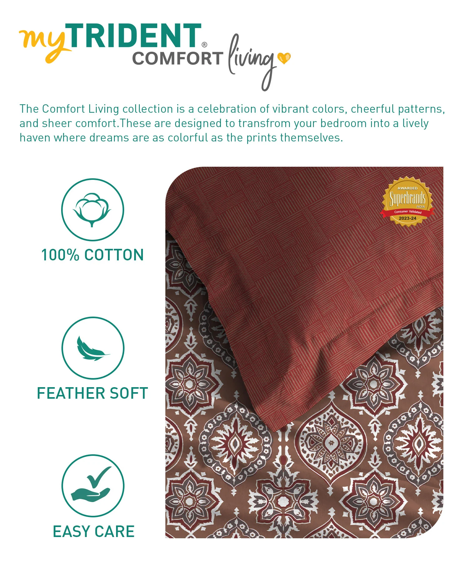 Comfort Living Queen Bedsheet Set, Ajrakh Red|120 TC Cotton|2 pillow covers - Image 6